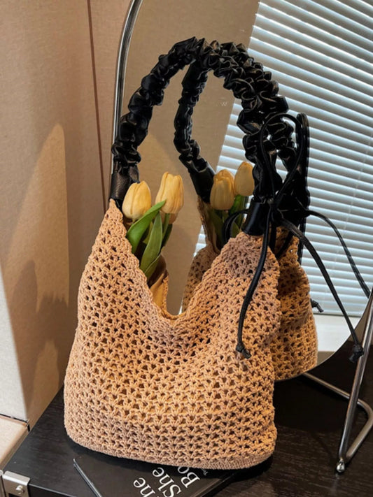 Crochet Shoulder Bag with Ruched Handle - SuzRevera