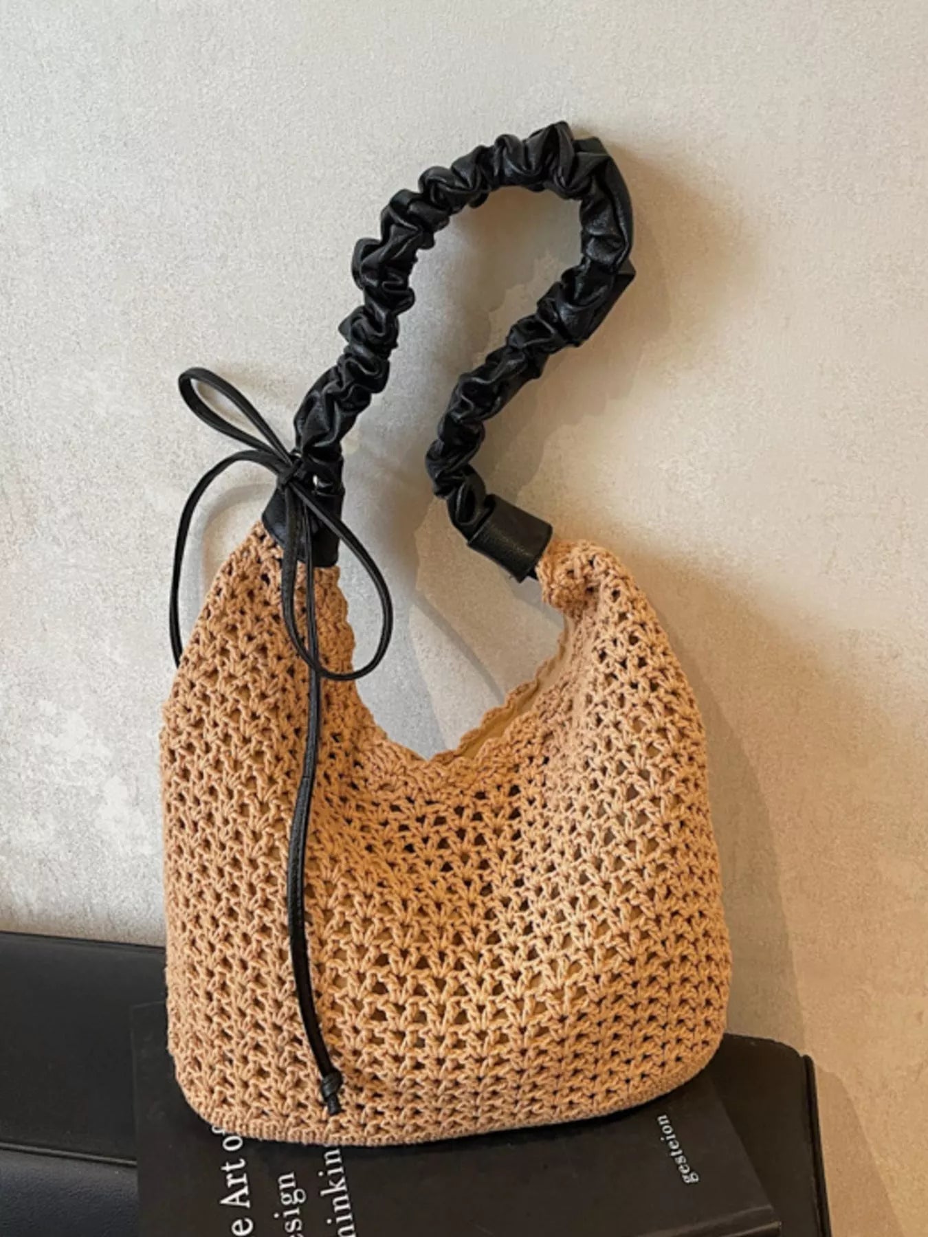 Crochet Shoulder Bag with Ruched Handle - SuzRevera