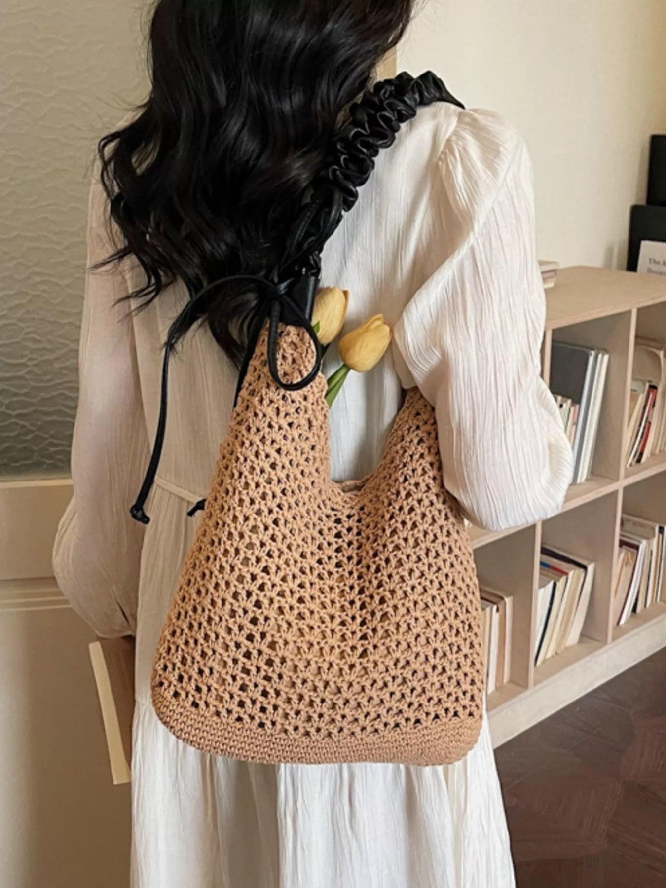 Crochet Shoulder Bag with Ruched Handle - SuzRevera