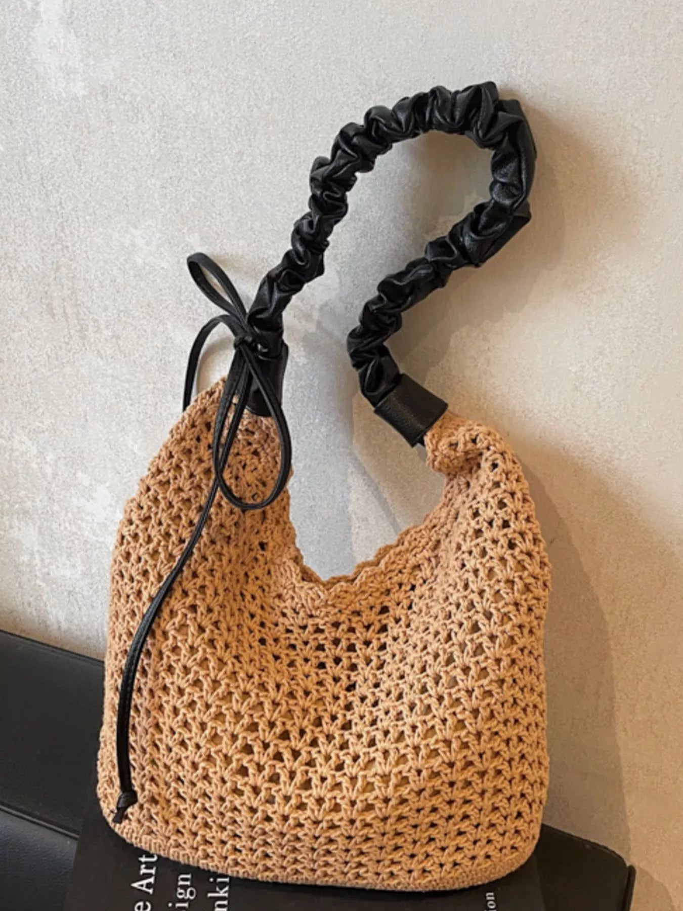 Crochet Shoulder Bag with Ruched Handle - SuzRevera