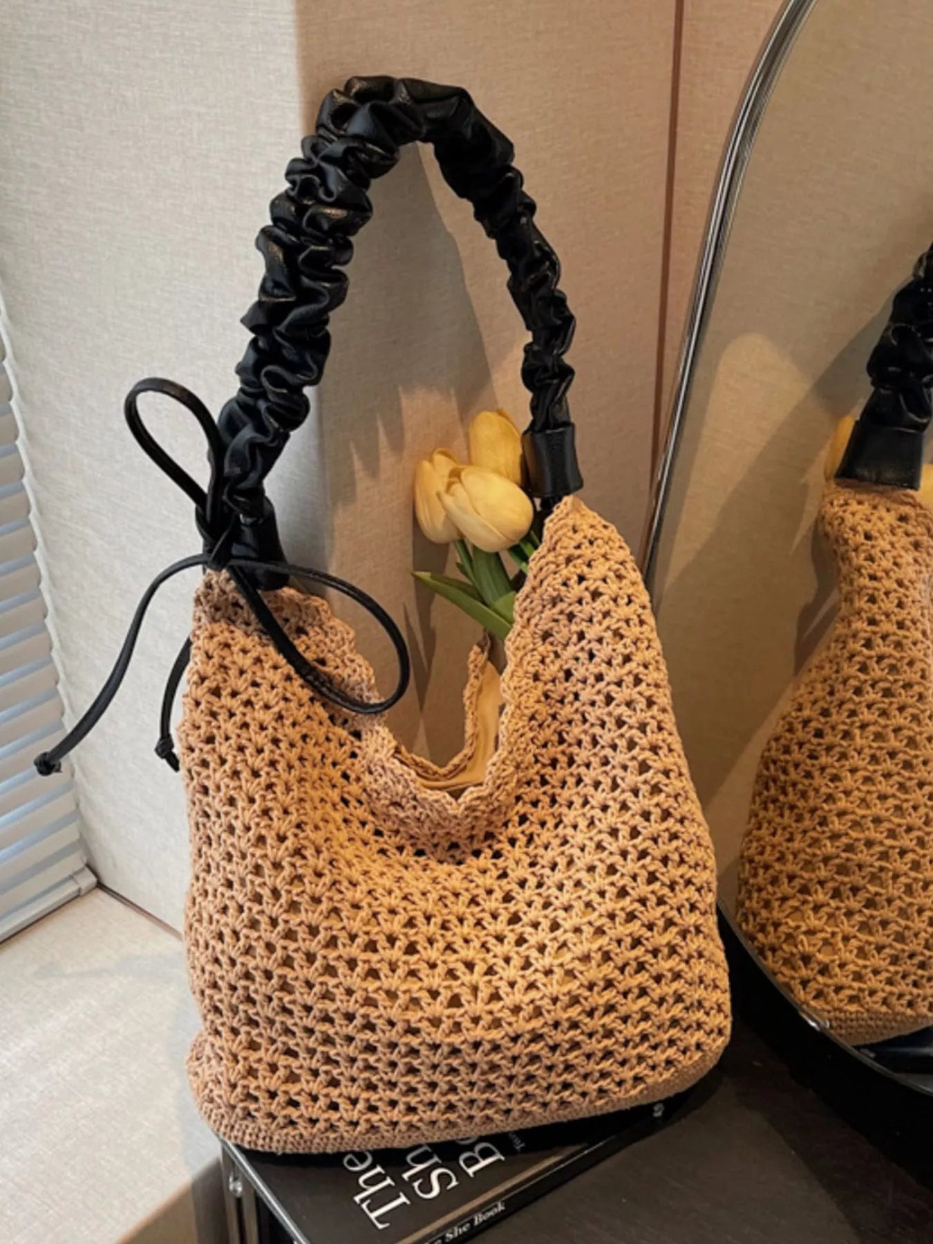 Crochet Shoulder Bag with Ruched Handle - SuzRevera