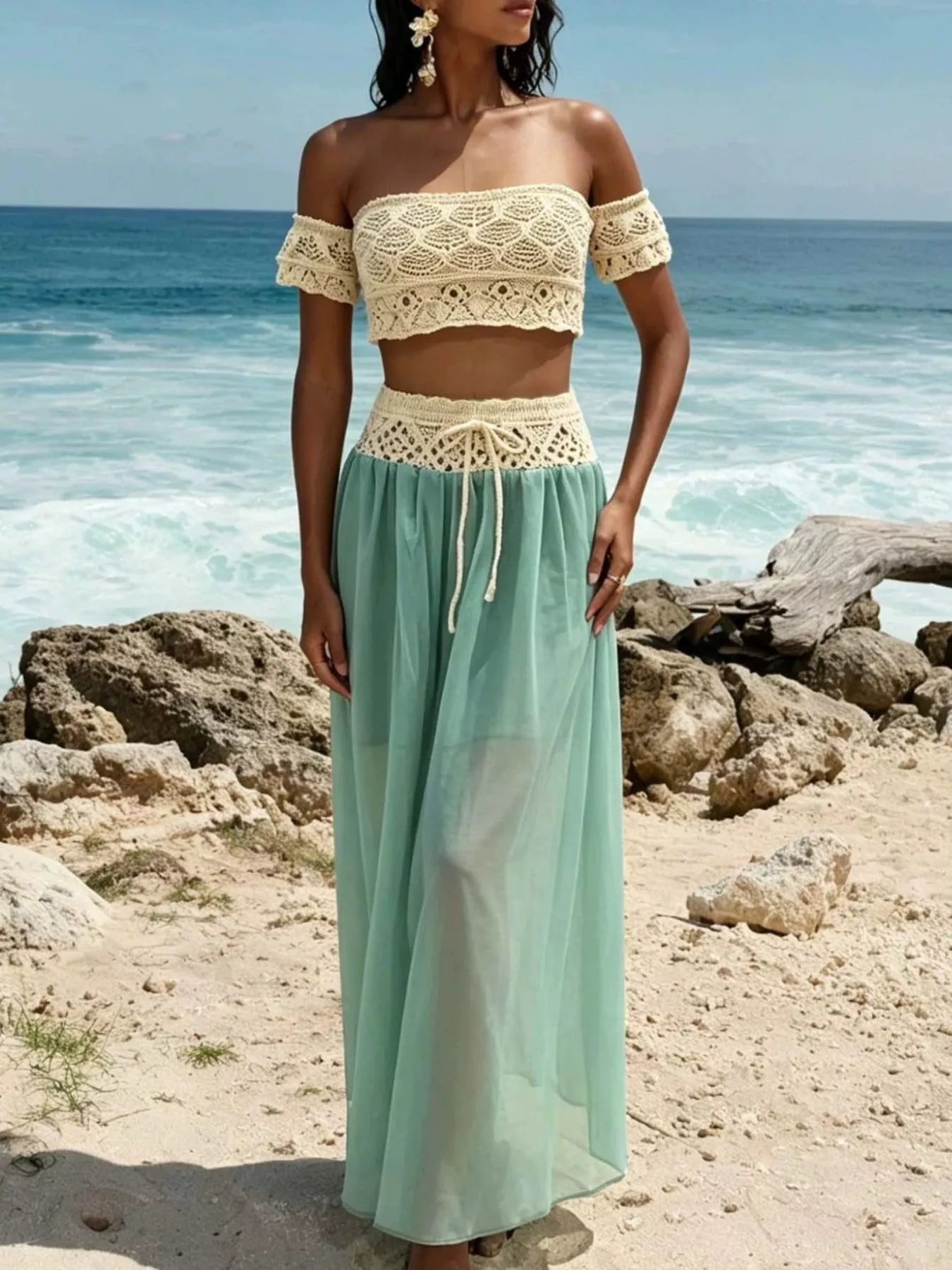 Crochet Top and Maxi Skirt Set - SuzRevera