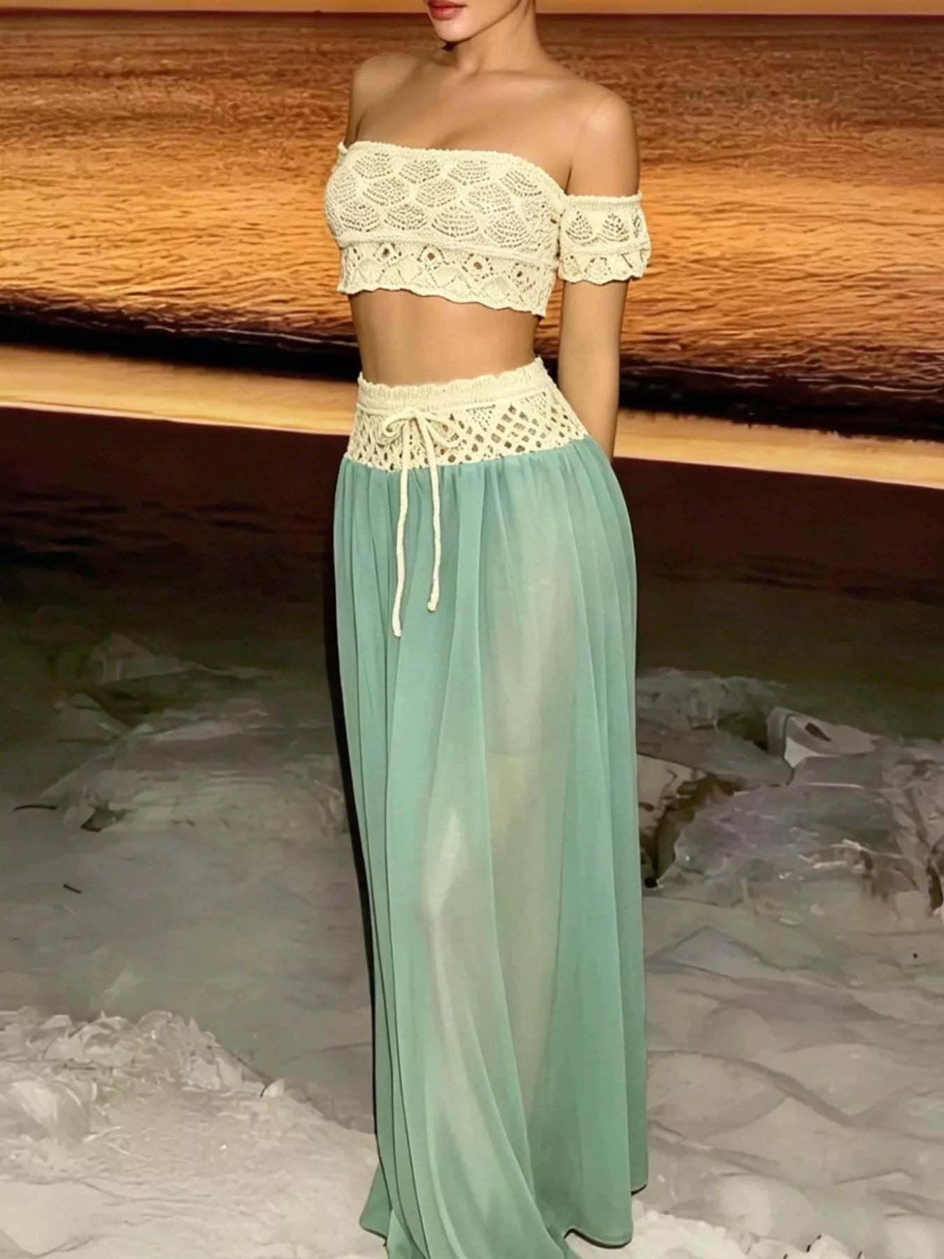 Crochet Top and Maxi Skirt Set - SuzRevera