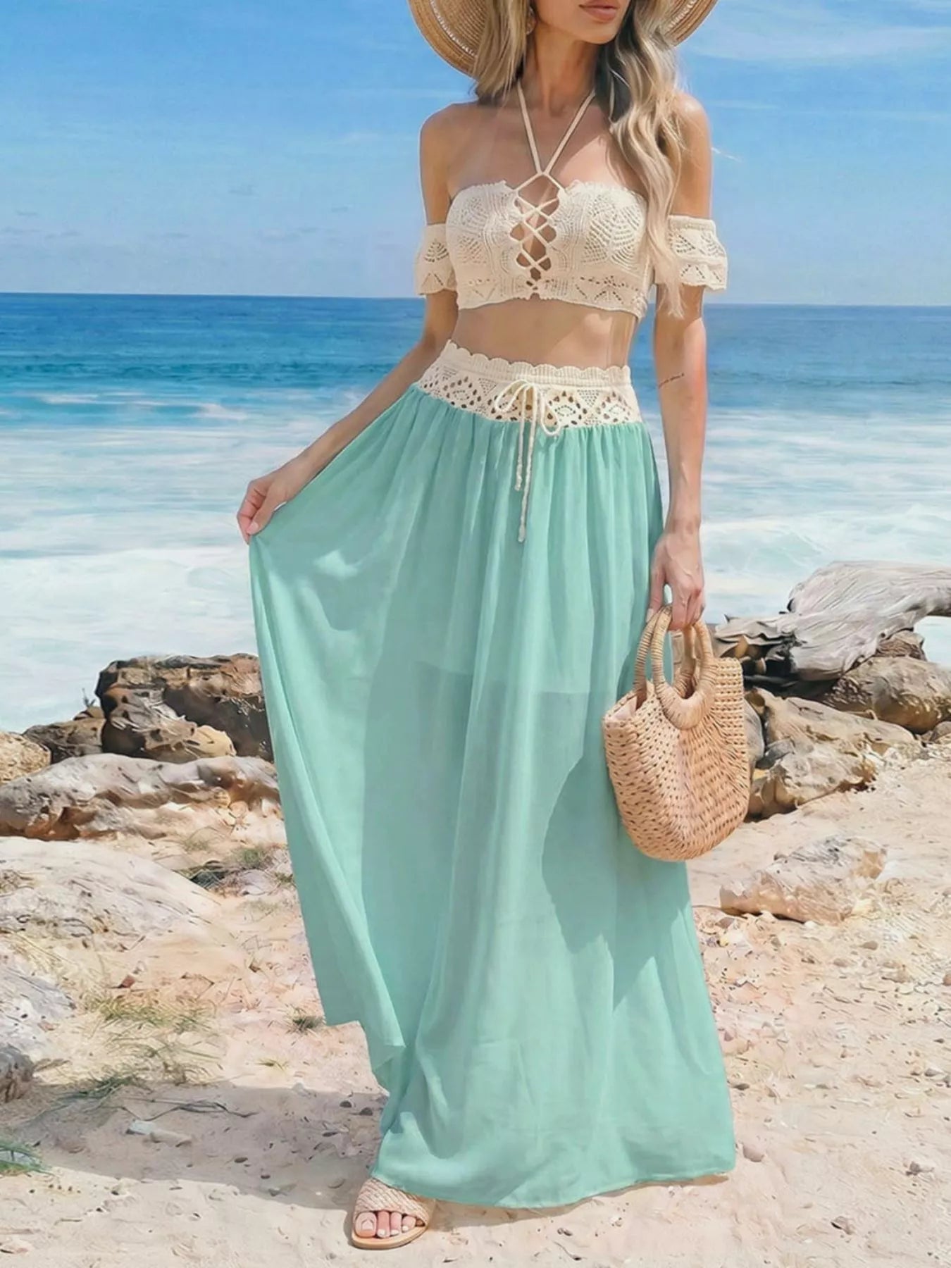 Crochet Top and Maxi Skirt Set - SuzRevera