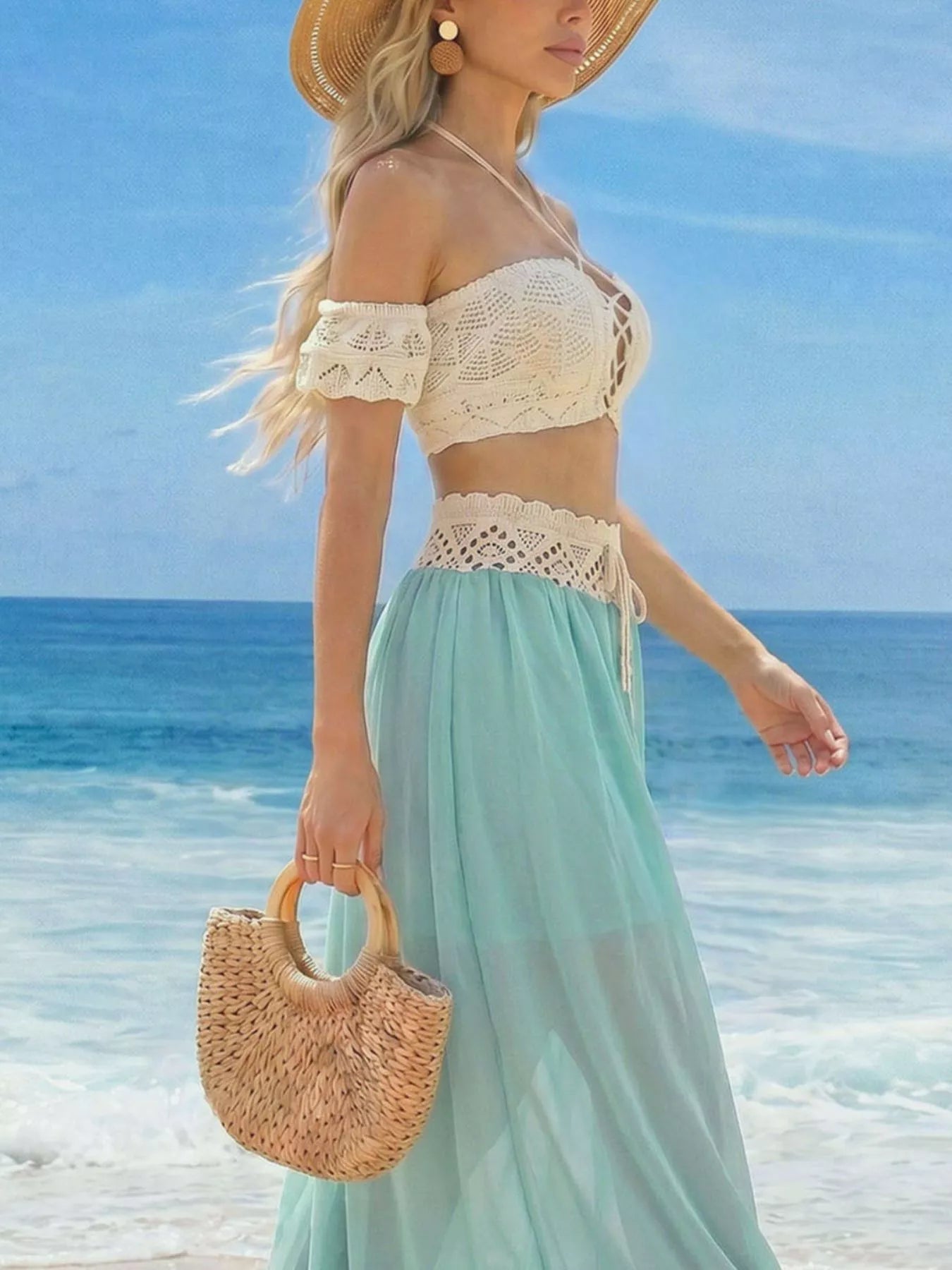 Crochet Top and Maxi Skirt Set - SuzRevera