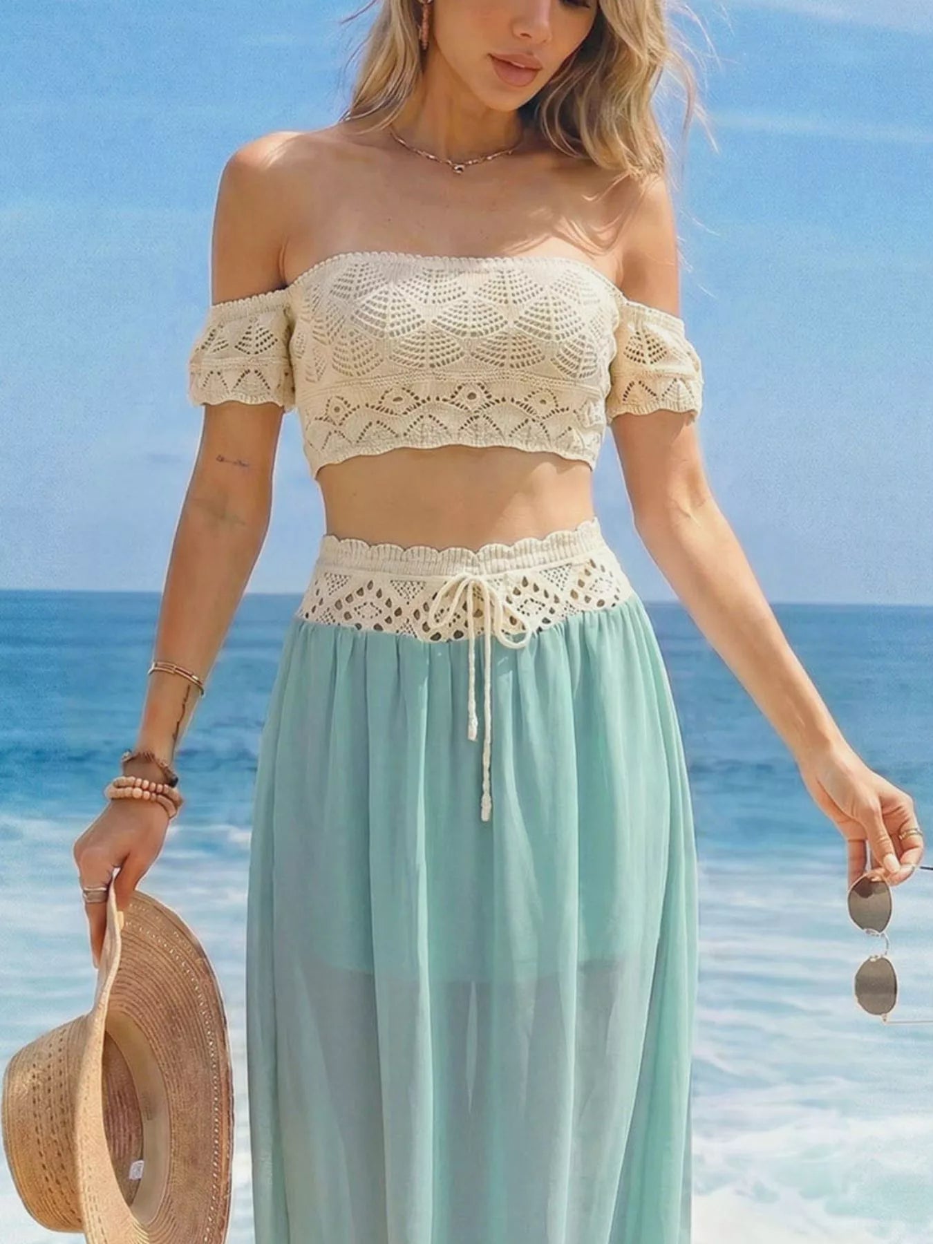 Crochet Top and Maxi Skirt Set - SuzRevera