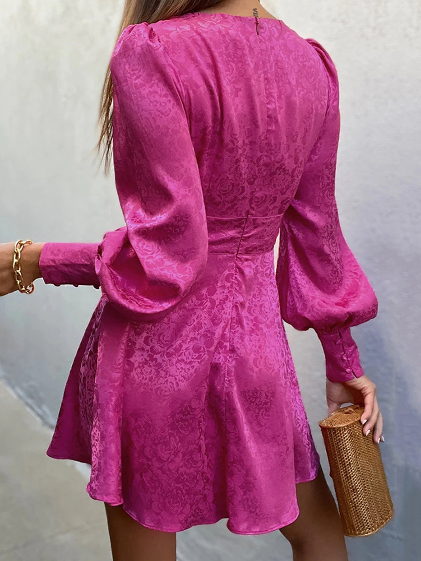 Cutout Lantern Sleeve Mini Dress - SuzRevera
