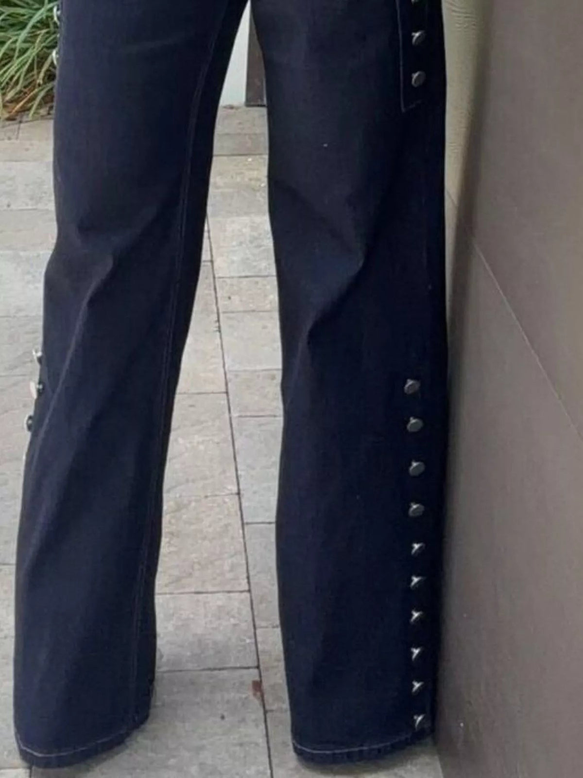 Decorative Button High-Waisted Wide-Leg Jeans - SuzRevera