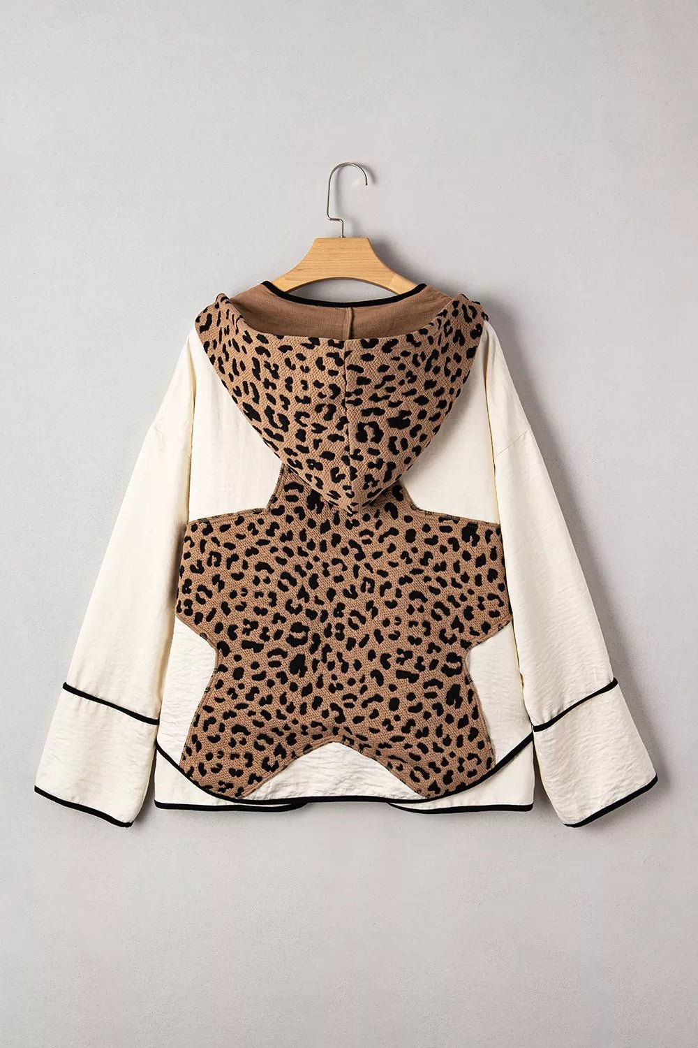 Drawstring Leopard Long Sleeve Hooded Jacket - SuzRevera