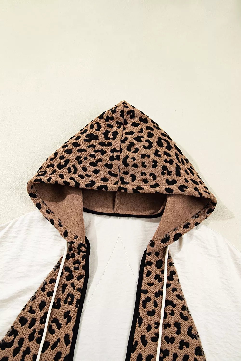 Drawstring Leopard Long Sleeve Hooded Jacket - SuzRevera