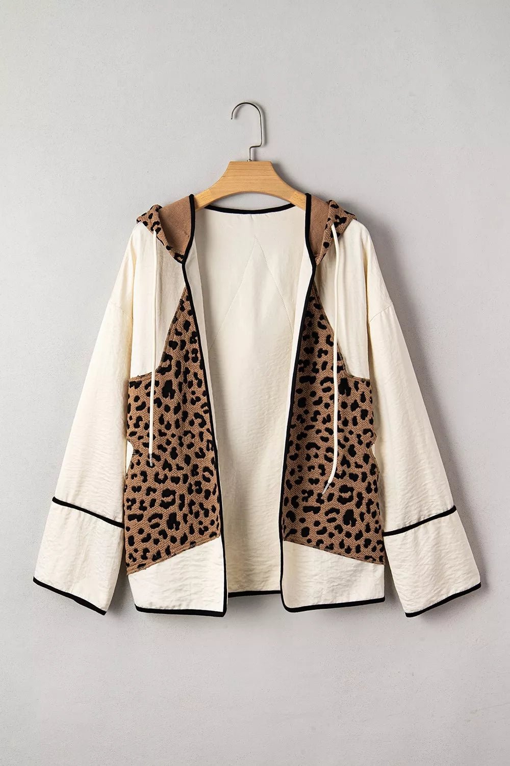 Drawstring Leopard Long Sleeve Hooded Jacket - SuzRevera