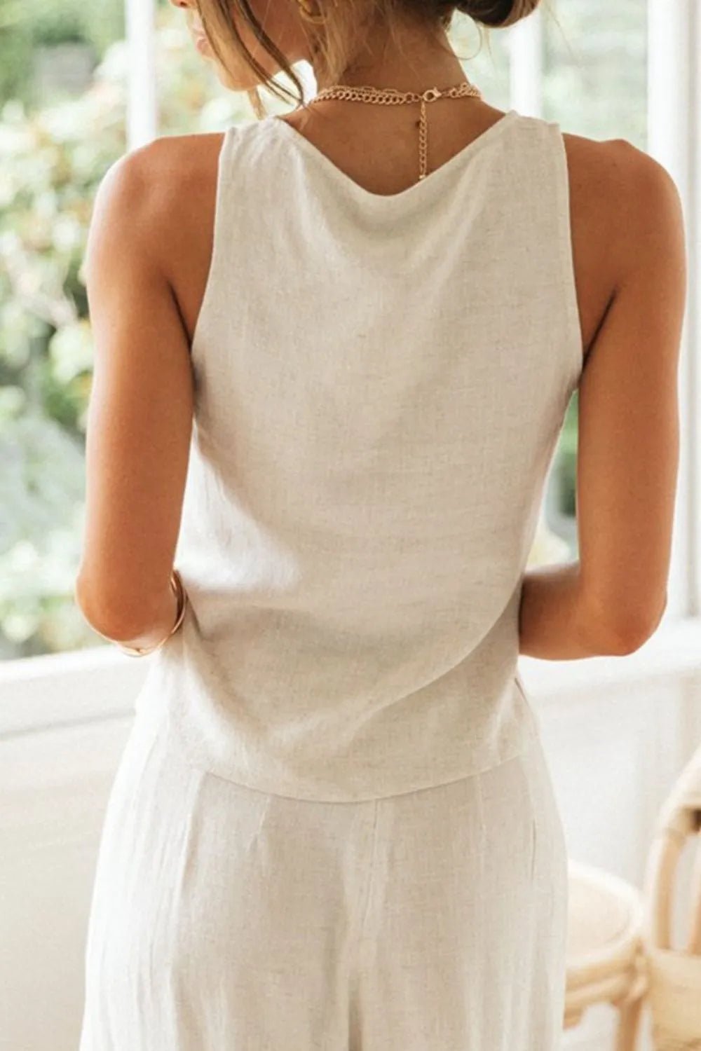 Drawstring V - Neck Tank and Pants Set - SuzRevera