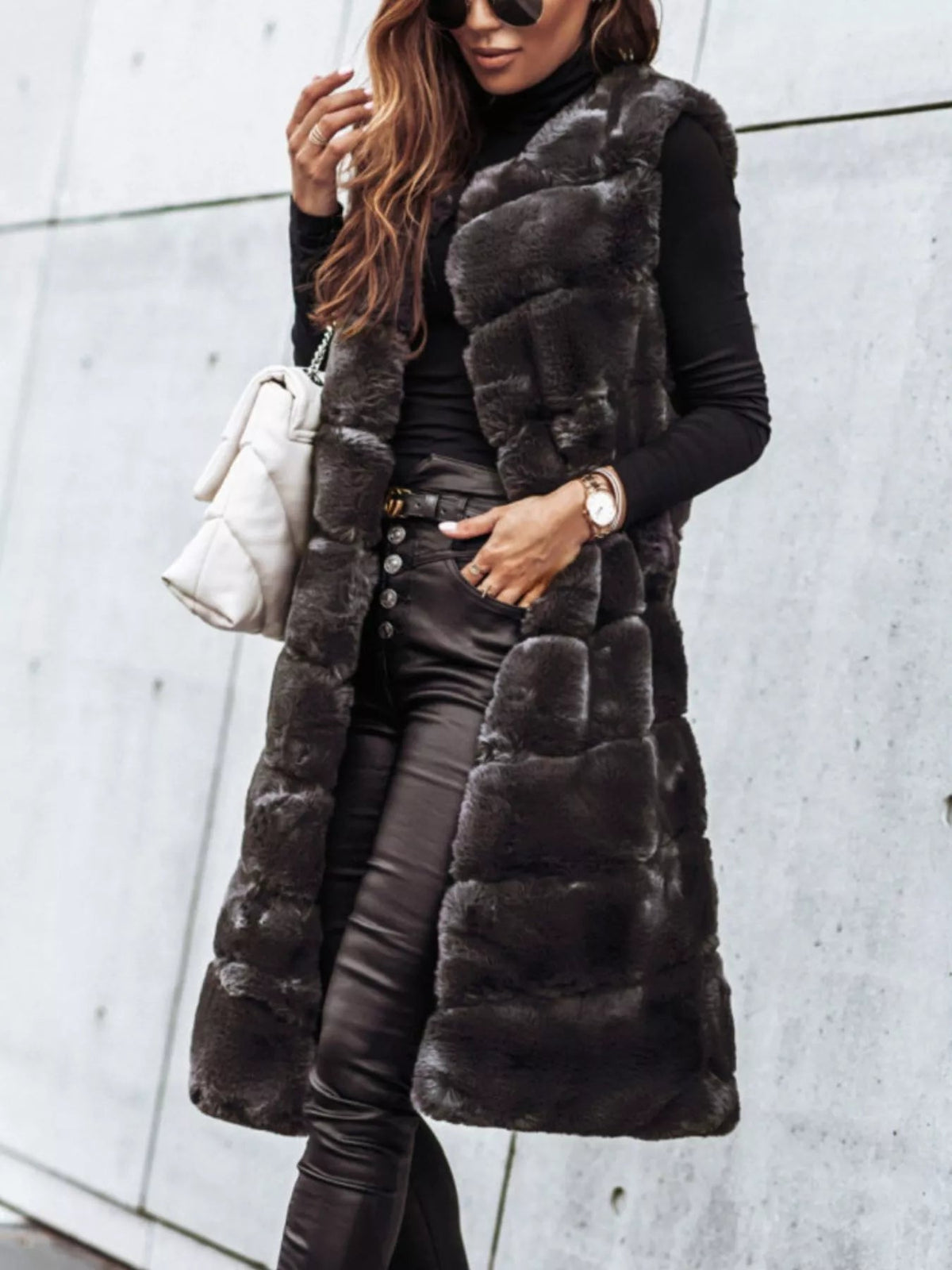 Faux Fur Longline Vest Coat - SuzRevera