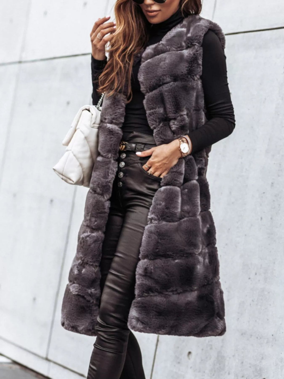Faux Fur Longline Vest Coat - SuzRevera