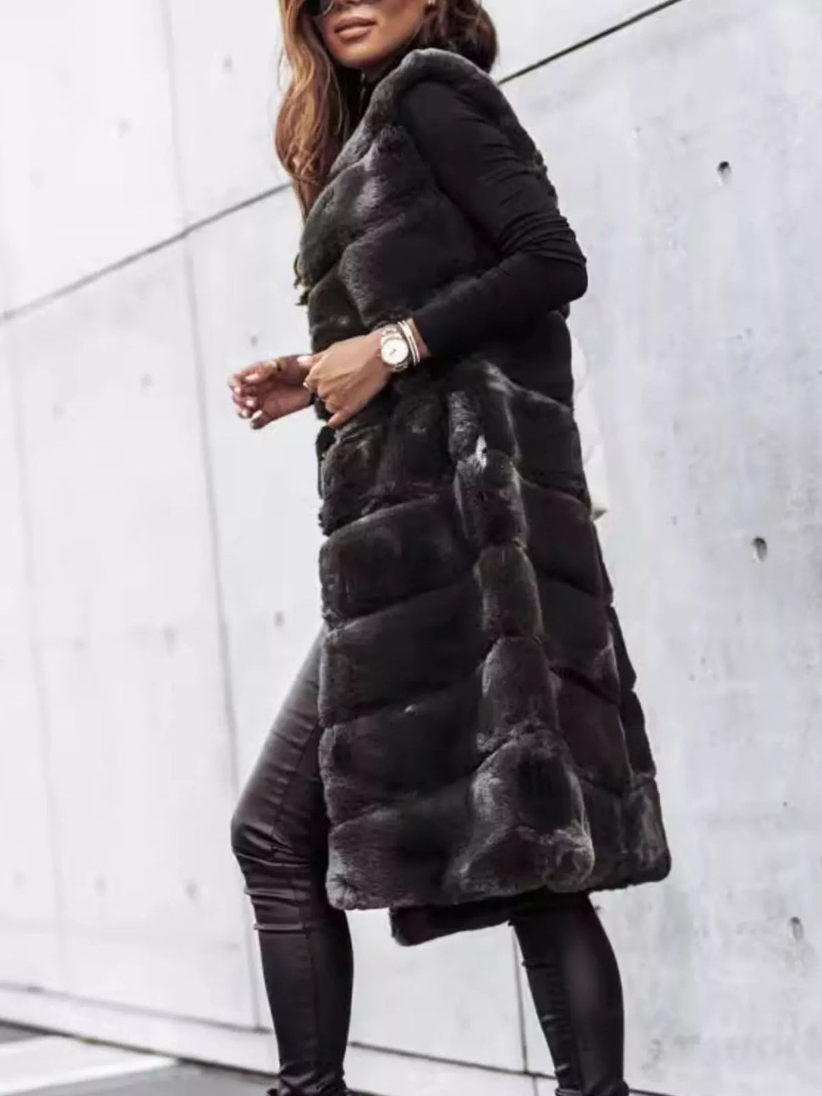 Faux Fur Longline Vest Coat - SuzRevera