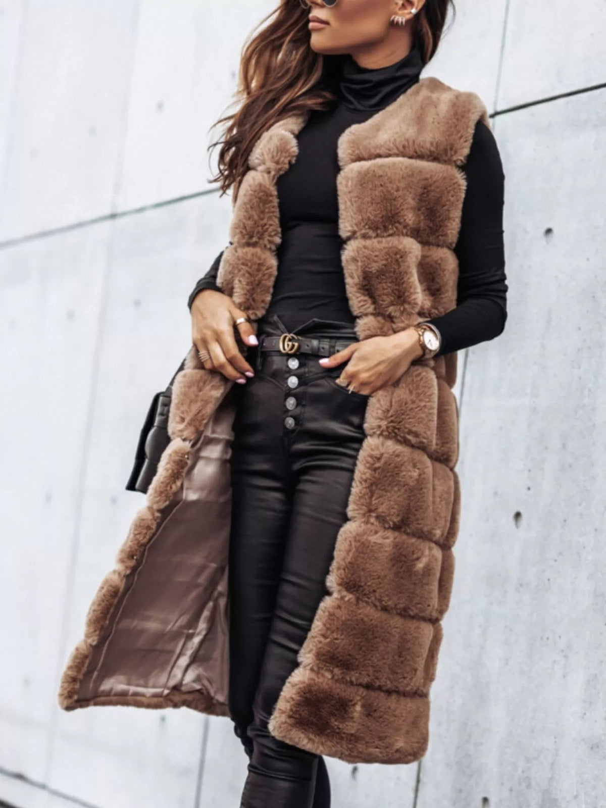 Faux Fur Longline Vest Coat - SuzRevera