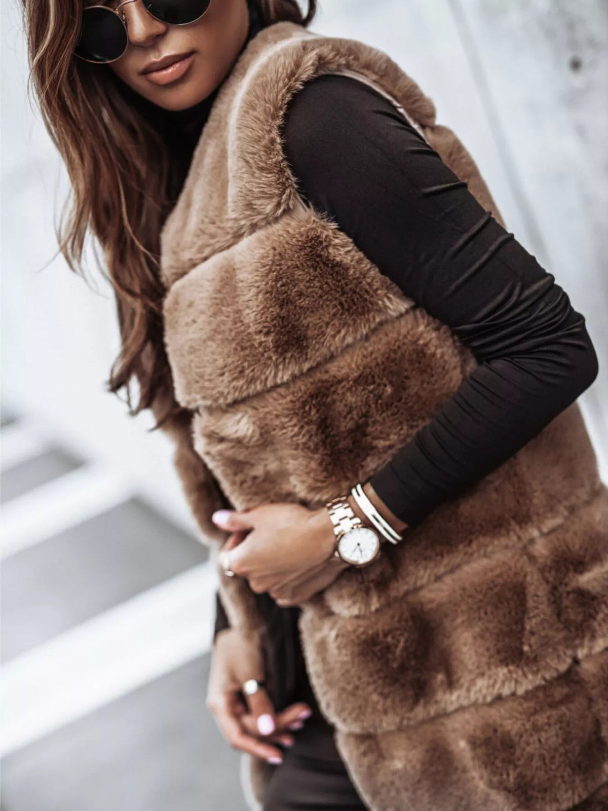 Faux Fur Longline Vest Coat - SuzRevera