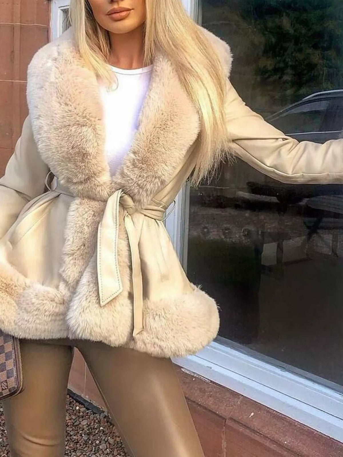 Faux Fur Trimmed Belted Outerwear - SuzRevera