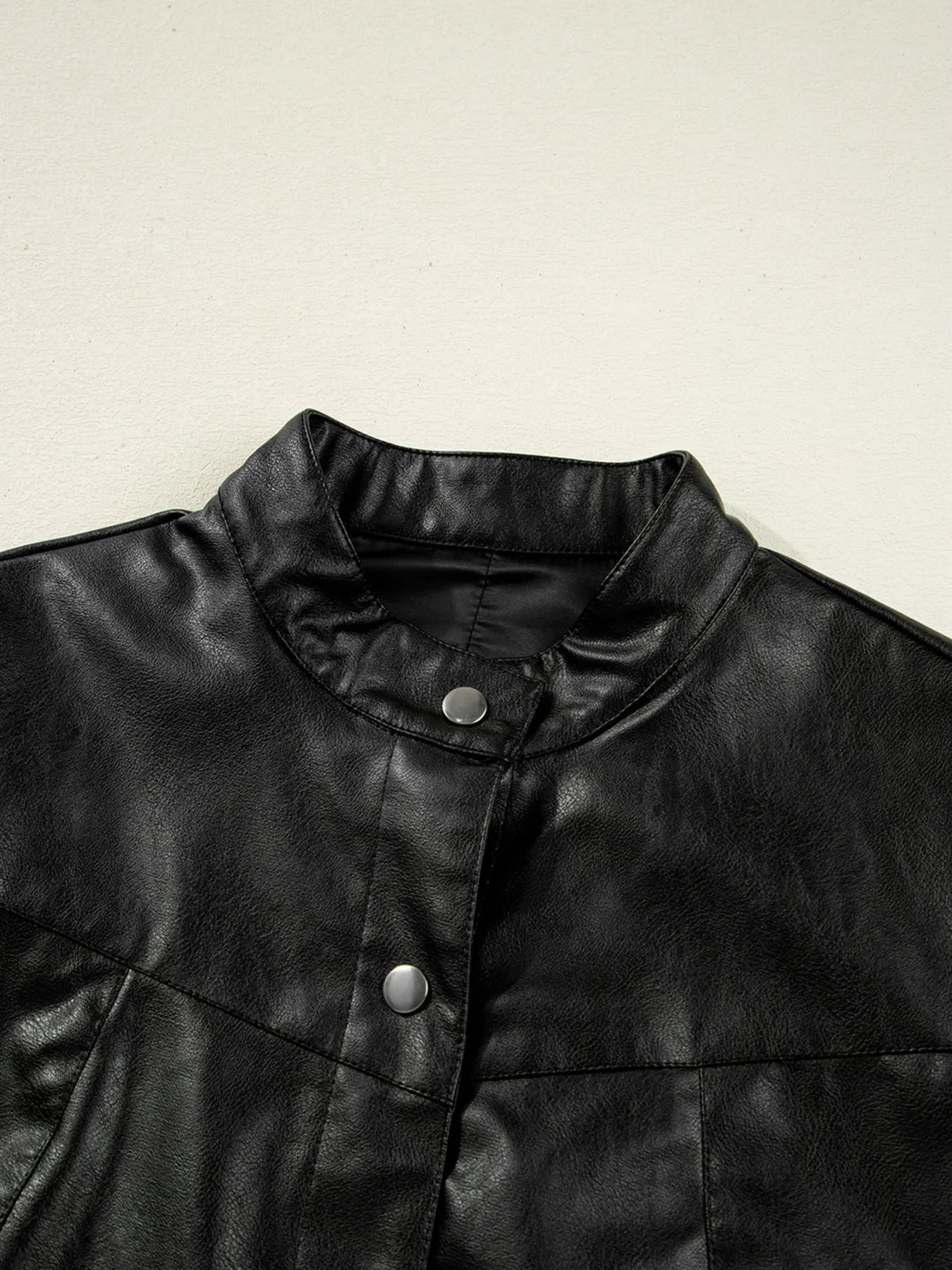 Faux Leather Buttoned Front Boxy Jacket - SuzRevera