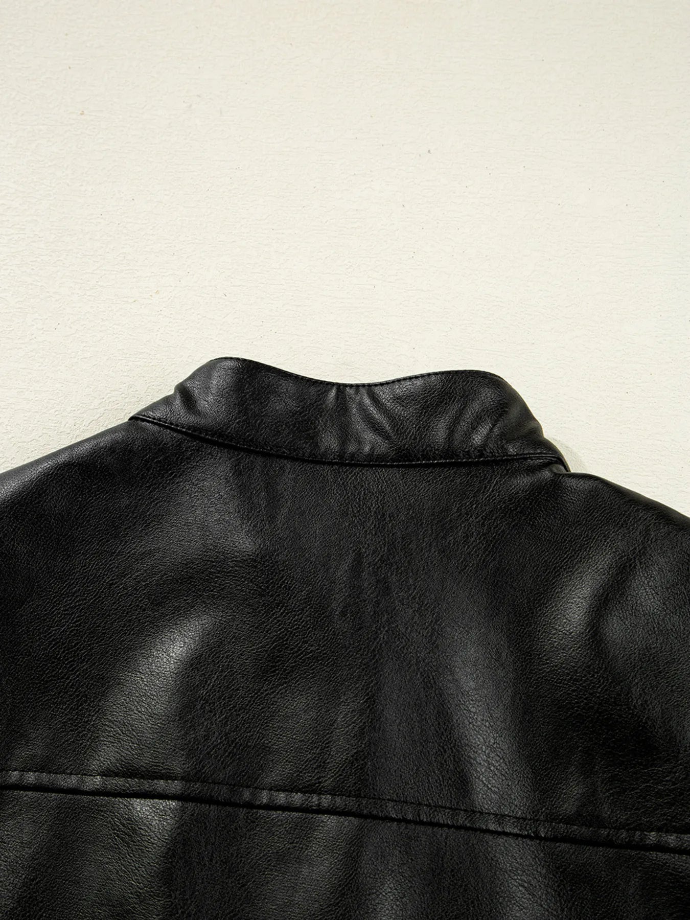 Faux Leather Buttoned Front Boxy Jacket - SuzRevera