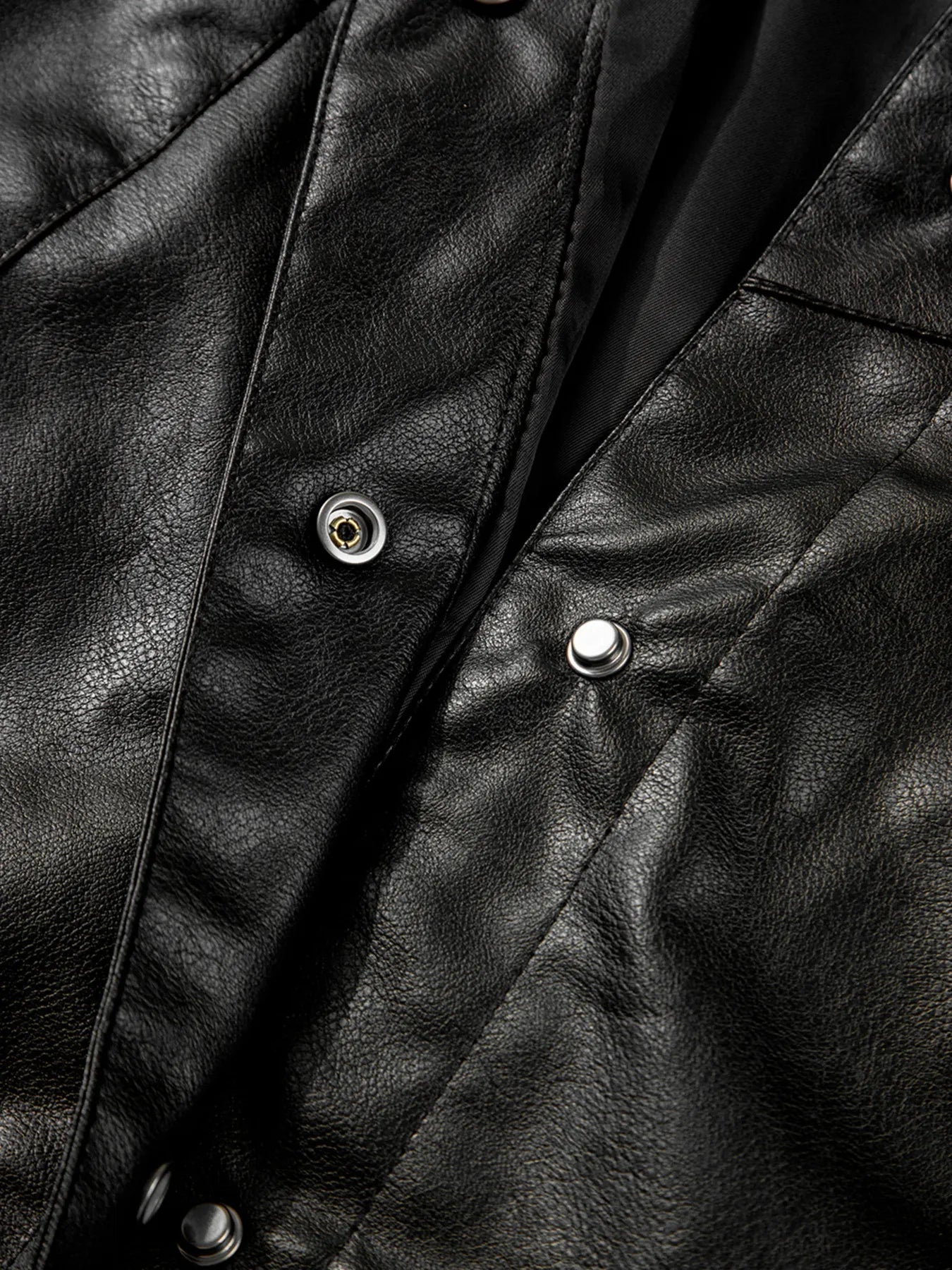 Faux Leather Buttoned Front Boxy Jacket - SuzRevera