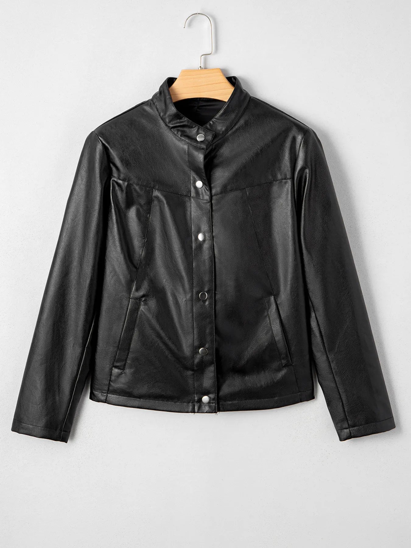 Faux Leather Buttoned Front Boxy Jacket - SuzRevera