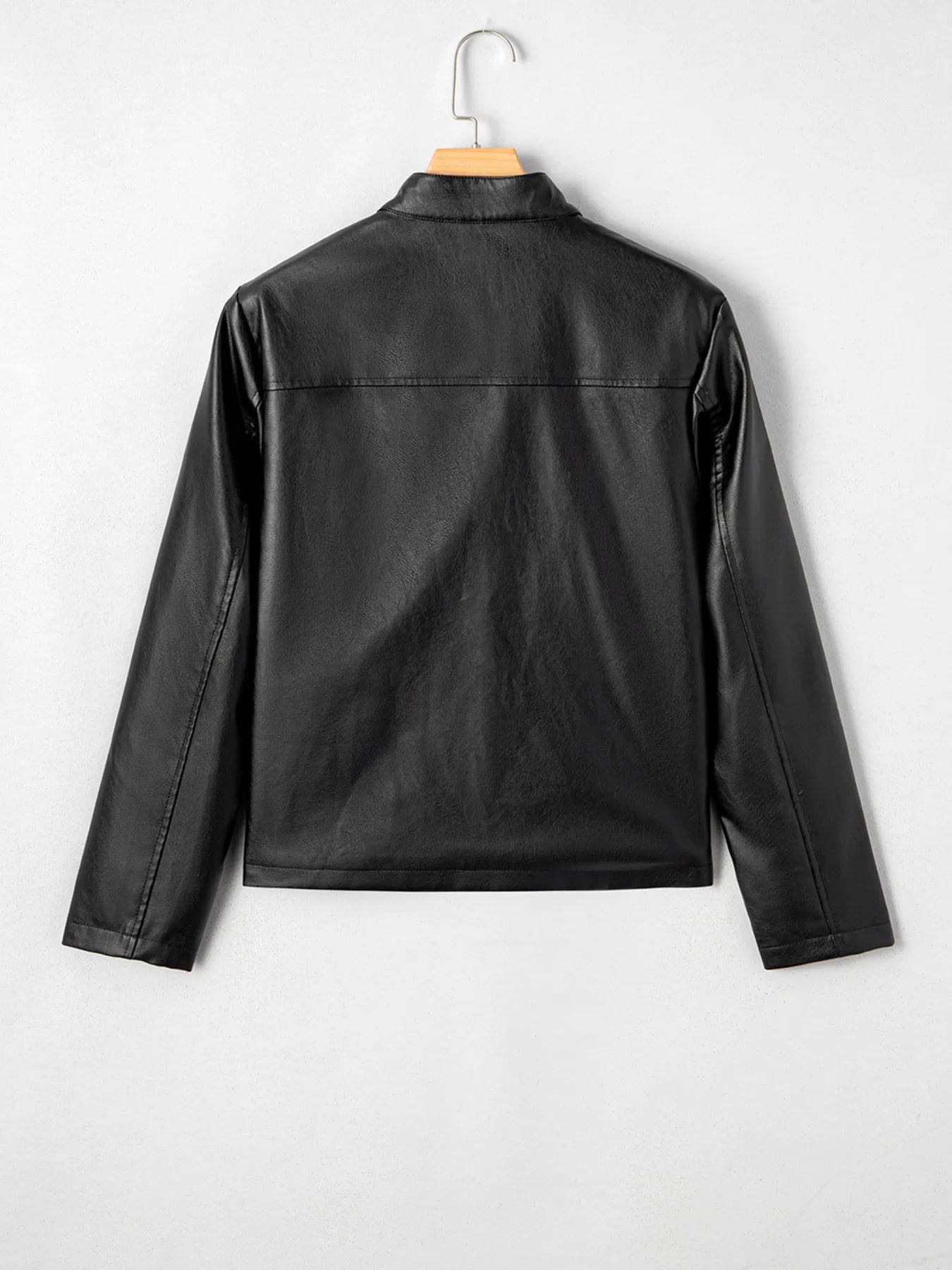 Faux Leather Buttoned Front Boxy Jacket - SuzRevera