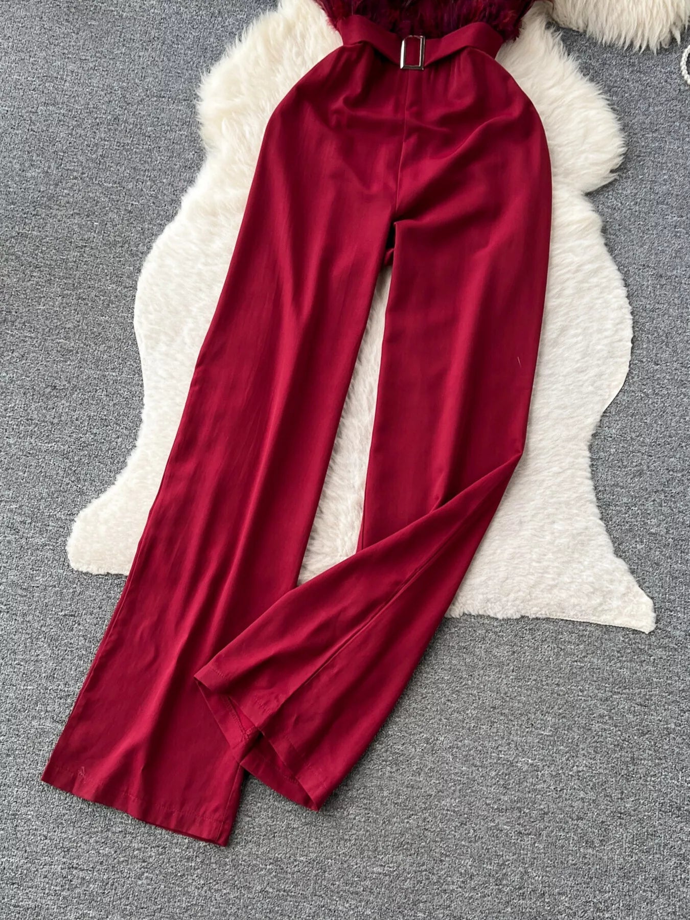 Feather Trim Strapless Wide Leg Jumpsuit - SuzRevera