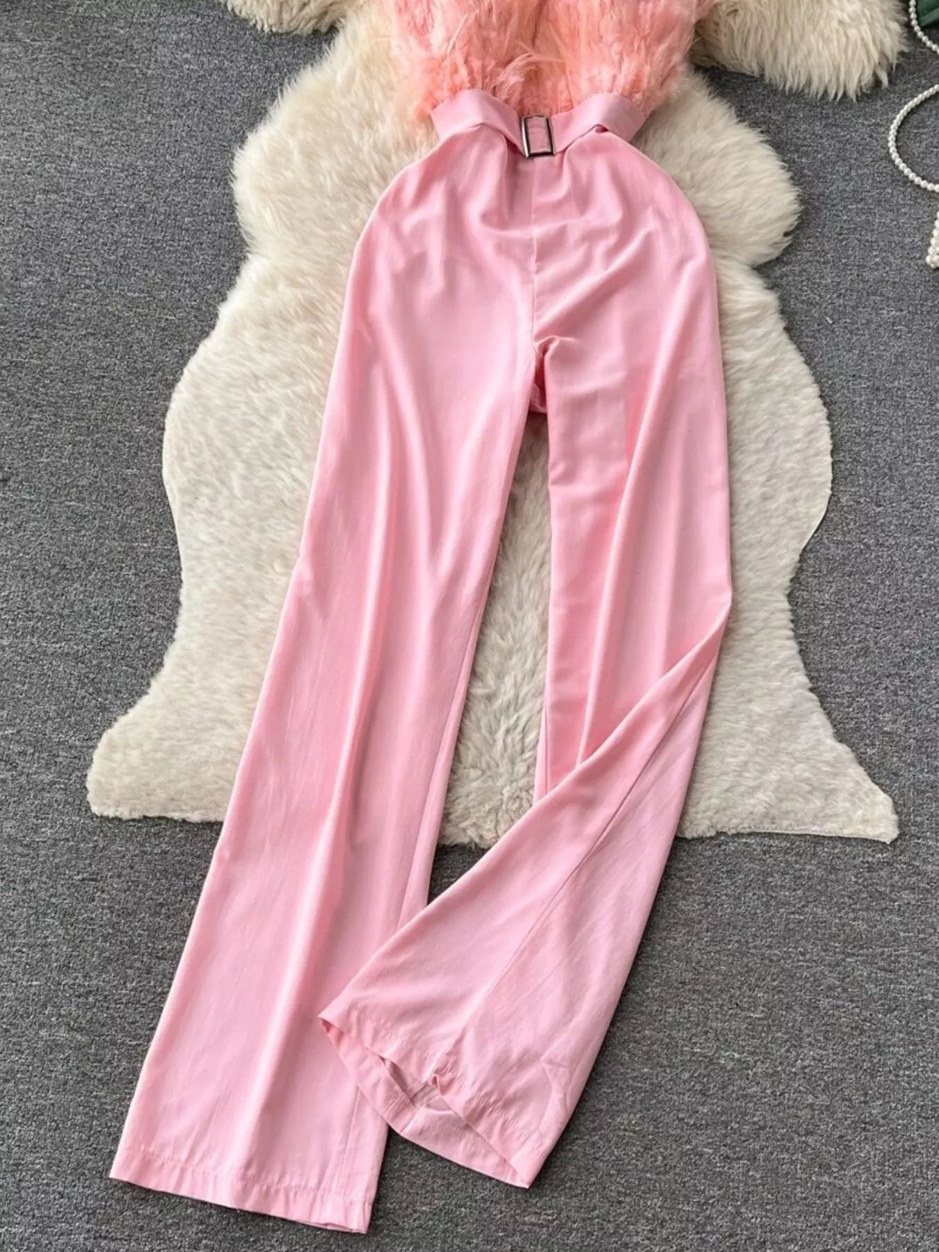 Feather Trim Strapless Wide Leg Jumpsuit - SuzRevera