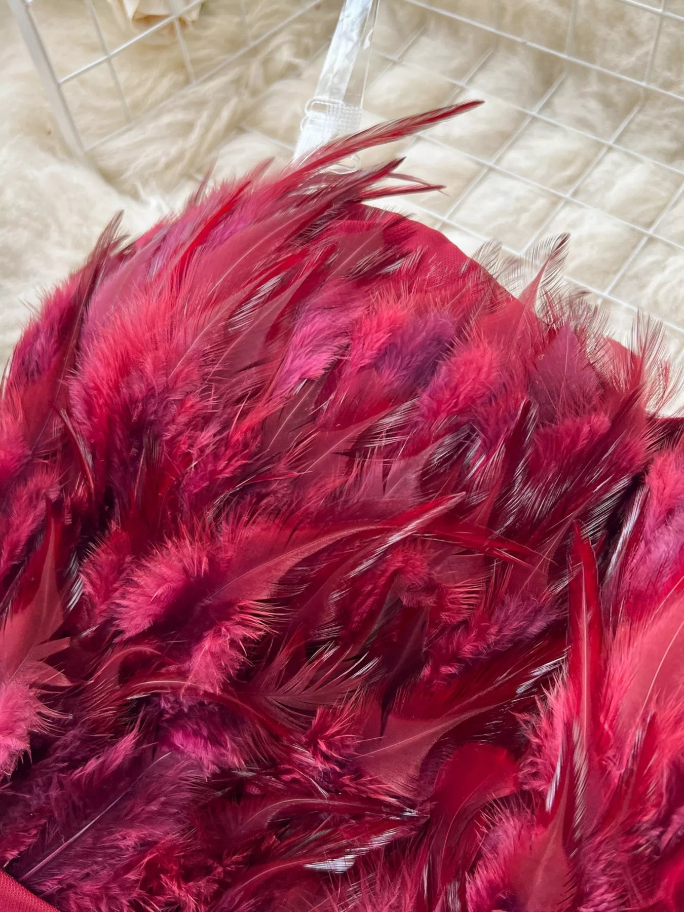 Feather Trim Strapless Wide Leg Jumpsuit - SuzRevera