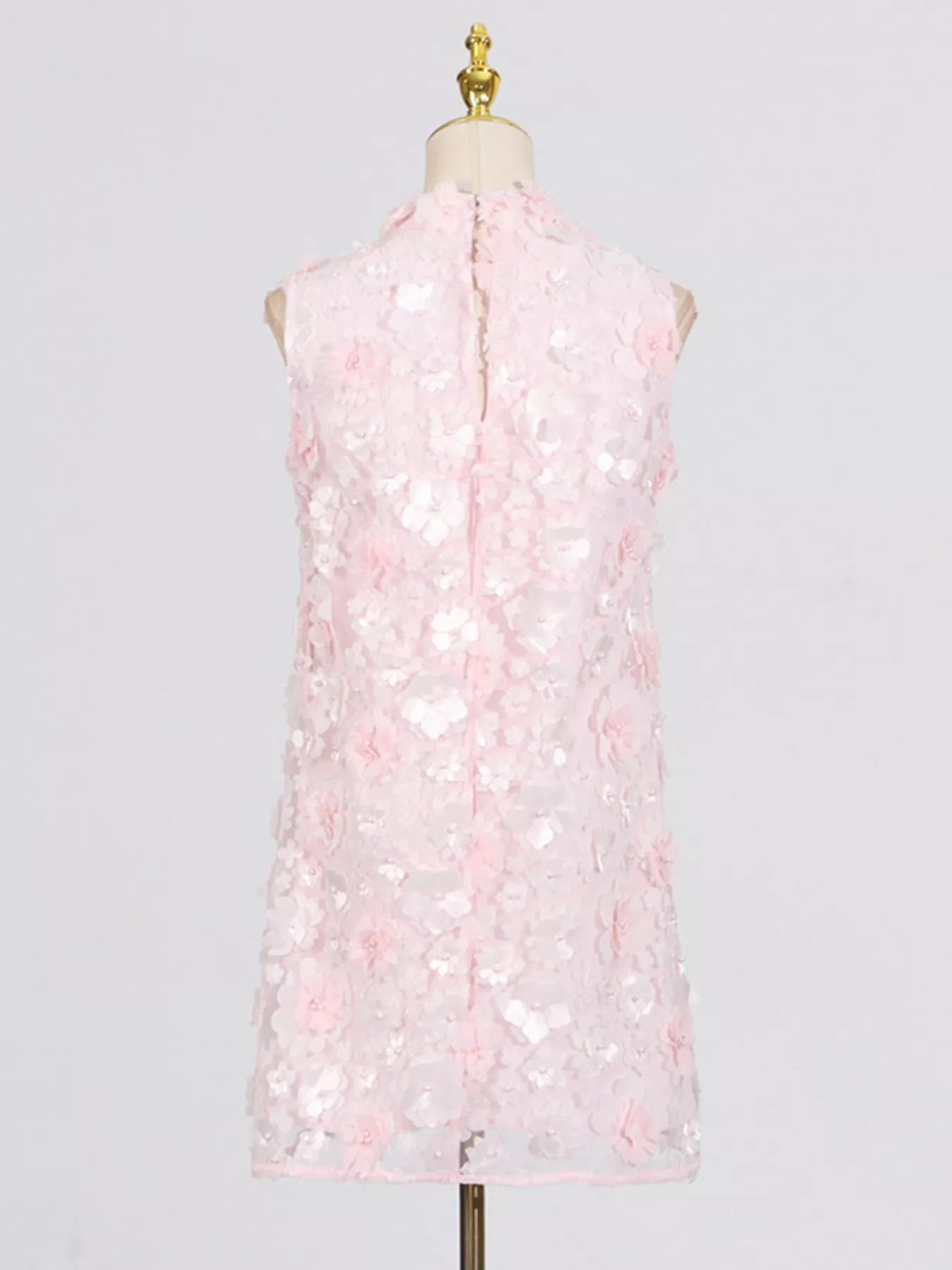 Floral Applique High Neck Sleeveless Mini Dress - SuzRevera