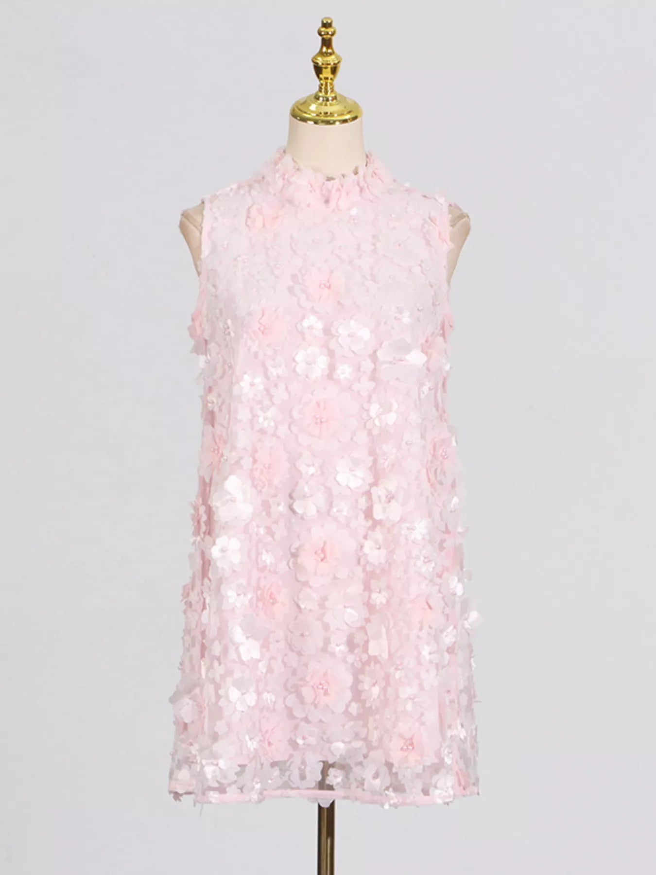 Floral Applique High Neck Sleeveless Mini Dress - SuzRevera