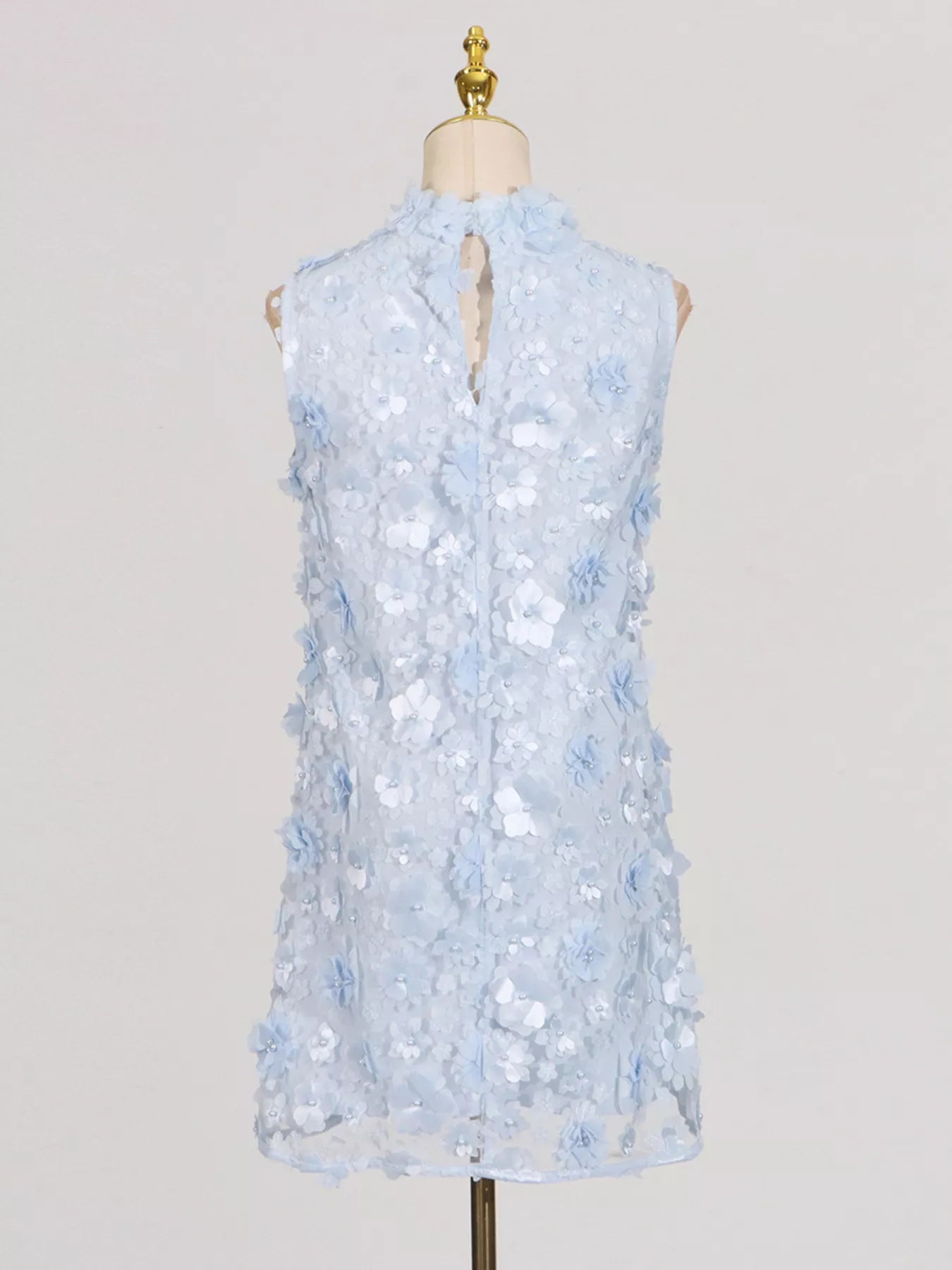 Floral Applique High Neck Sleeveless Mini Dress - SuzRevera