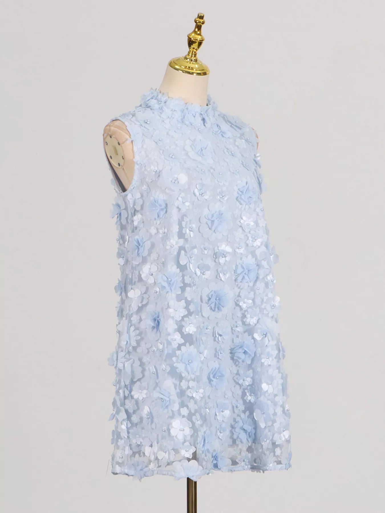 Floral Applique High Neck Sleeveless Mini Dress - SuzRevera