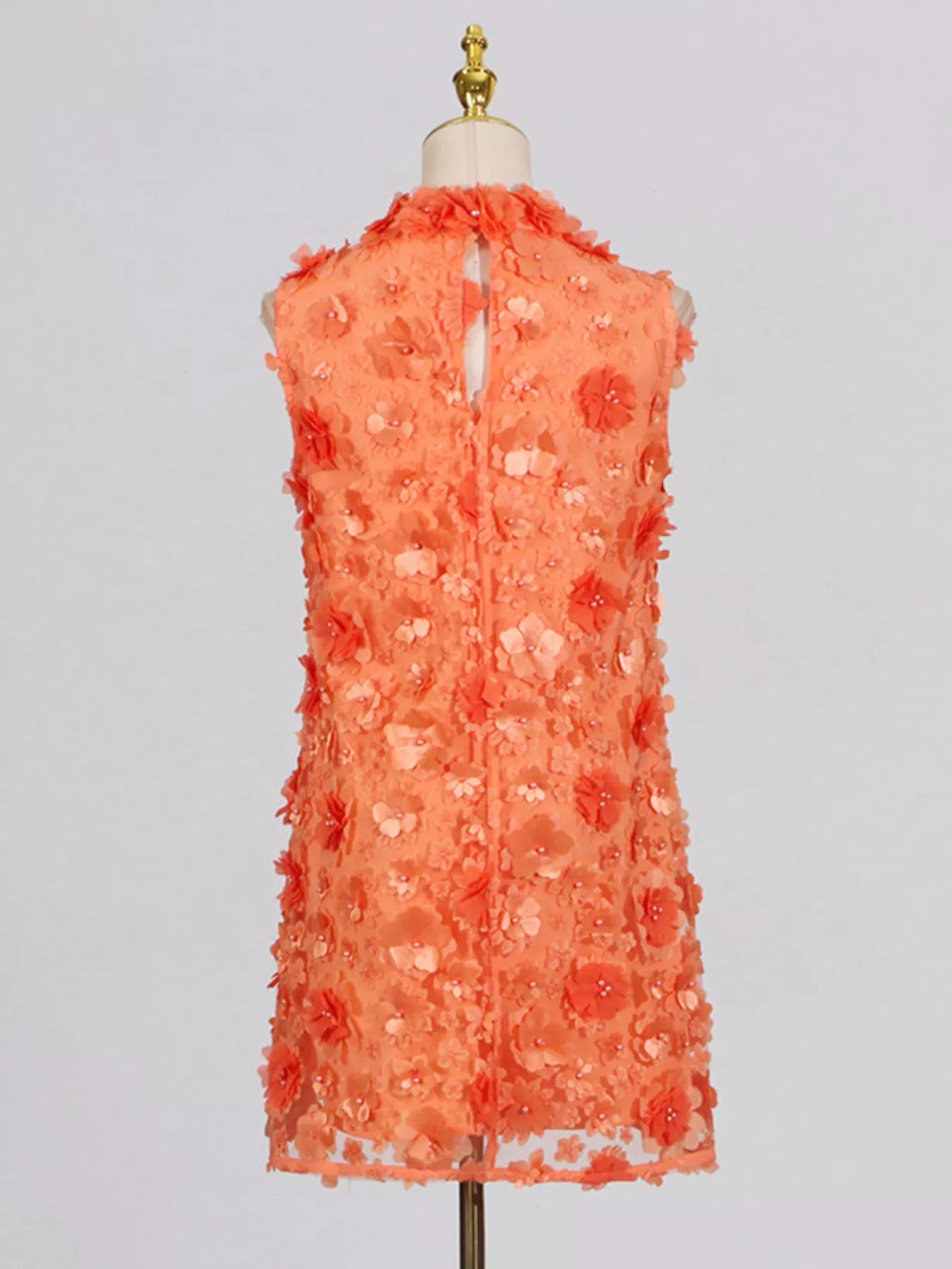 Floral Applique High Neck Sleeveless Mini Dress - SuzRevera