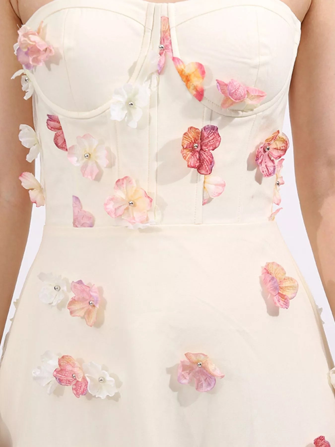 Floral Applique Strapless Tulle Maxi Dress - SuzRevera
