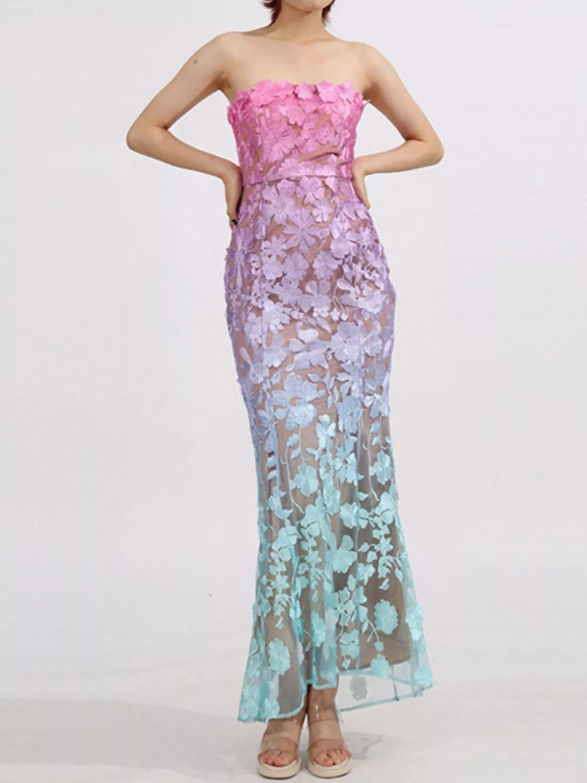 Floral Embroidered Tube Maxi Dress - SuzRevera