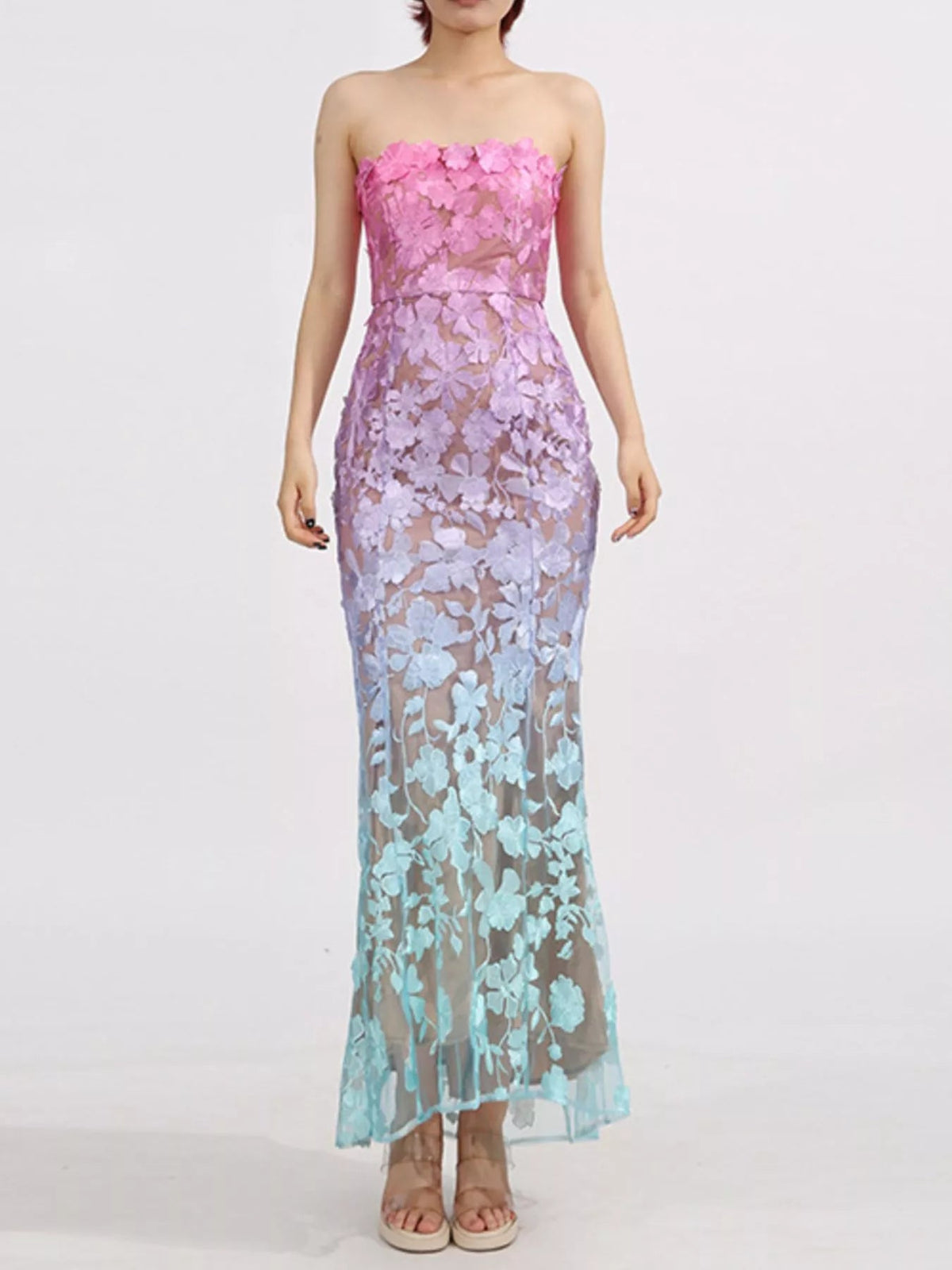 Floral Embroidered Tube Maxi Dress - SuzRevera