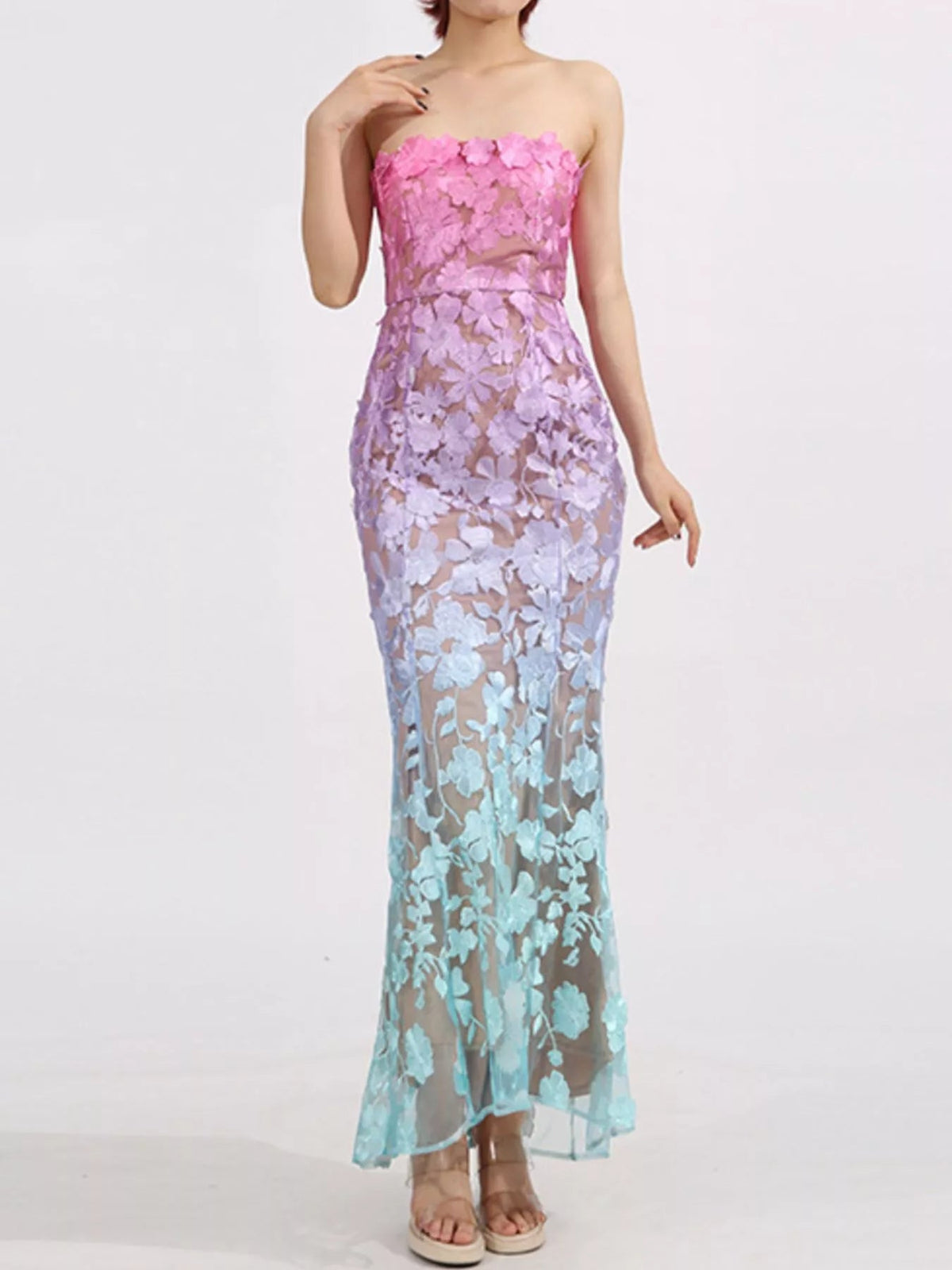 Floral Embroidered Tube Maxi Dress - SuzRevera