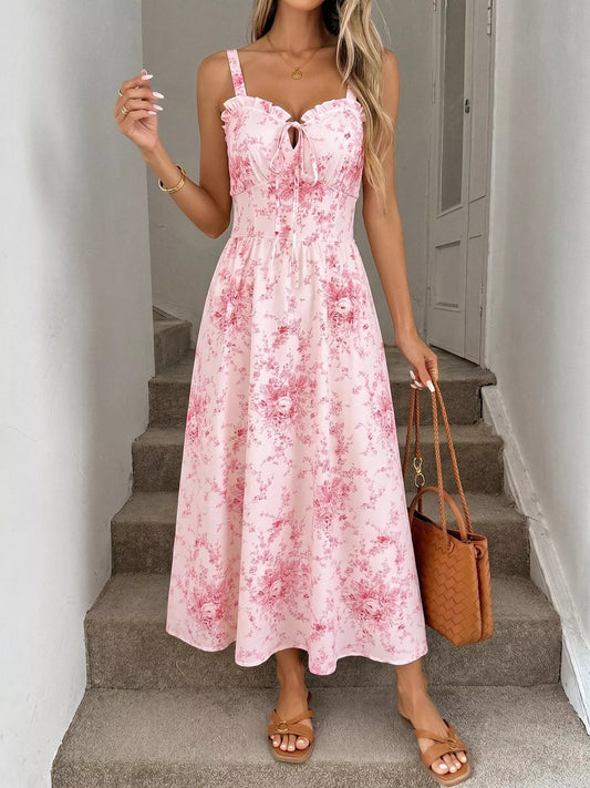 Floral Print Frill Trim Cami Dress - SuzRevera