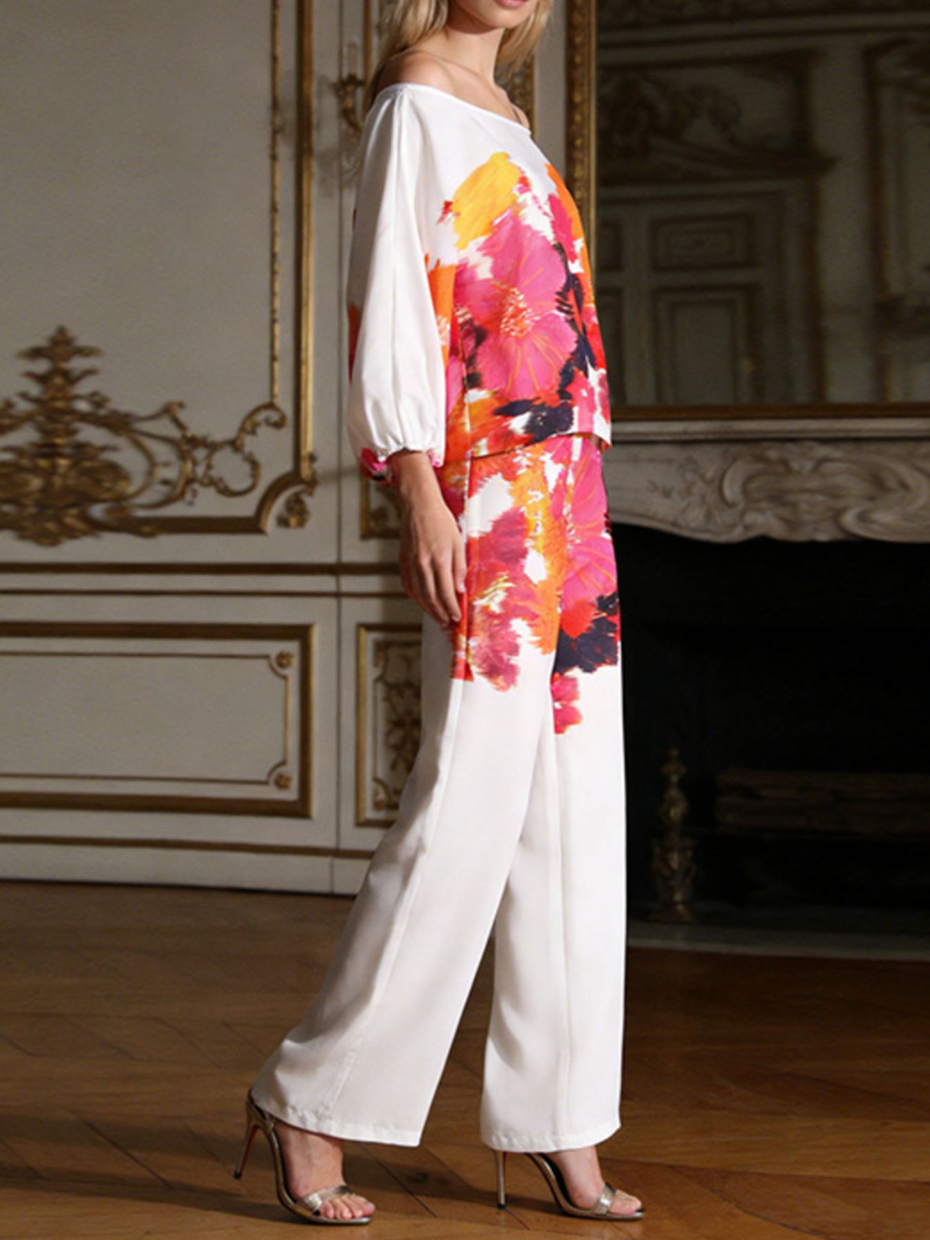 Floral Print Off - Shoulder Top and Pants Set - SuzRevera