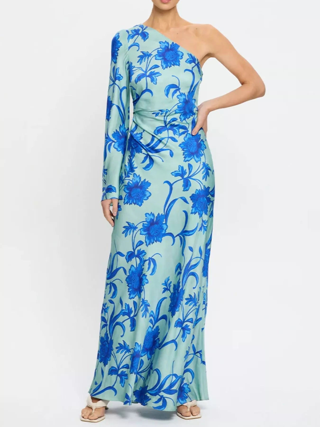 Floral Print One - Shoulder Maxi Dress - SuzRevera