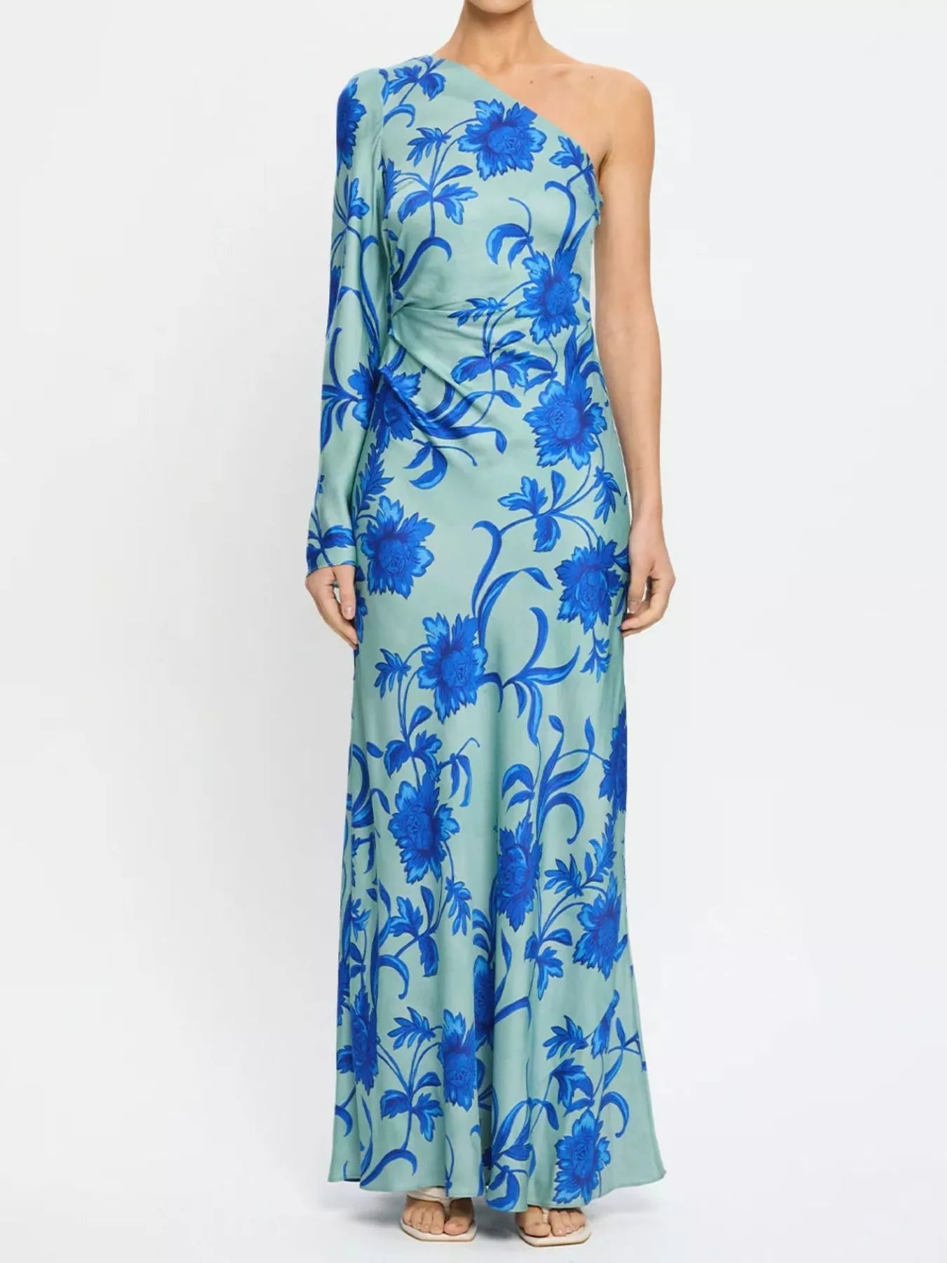 Floral Print One - Shoulder Maxi Dress - SuzRevera