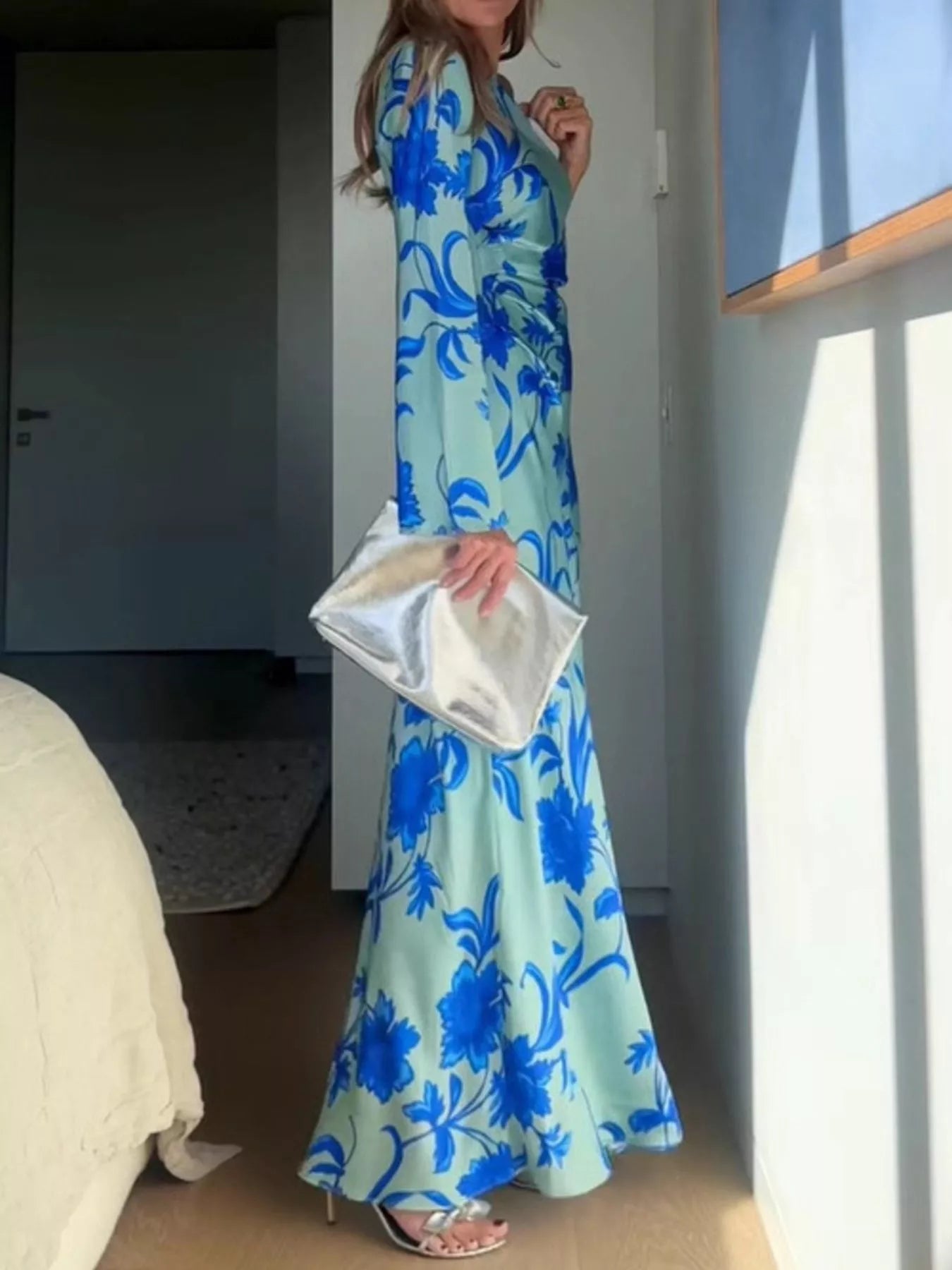 Floral Print One - Shoulder Maxi Dress - SuzRevera