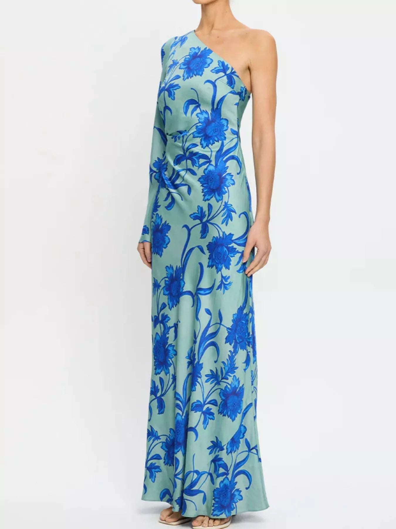 Floral Print One - Shoulder Maxi Dress - SuzRevera