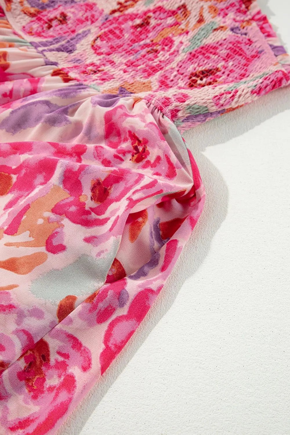 Floral Print Shirred One Shoulder Maxi Dress - SuzRevera