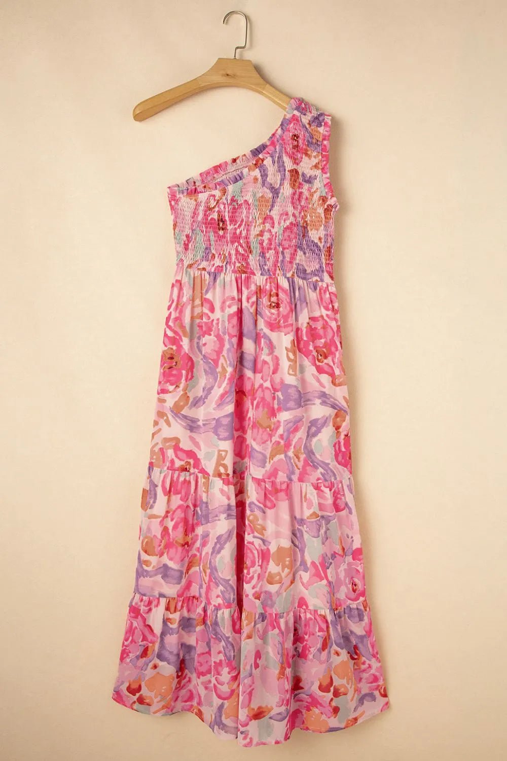 Floral Print Shirred One Shoulder Maxi Dress - SuzRevera