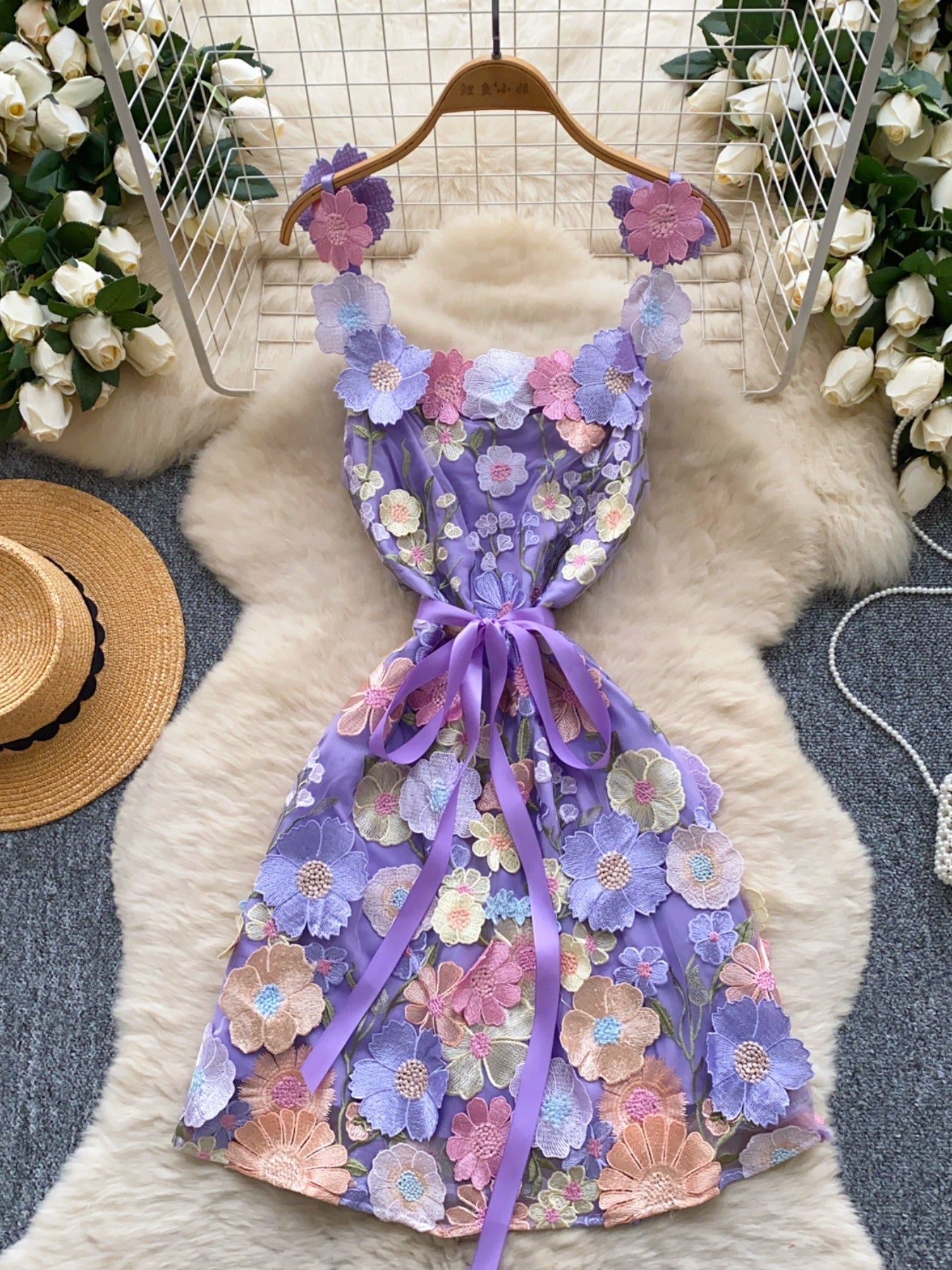 Floral Tie Waist Mini Dress - SuzRevera