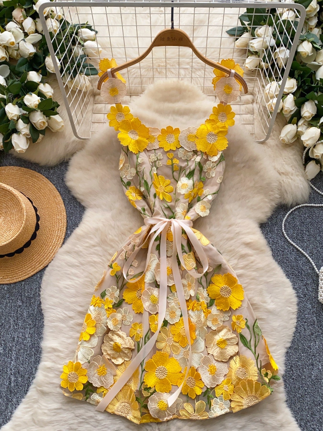 Floral Tie Waist Mini Dress - SuzRevera