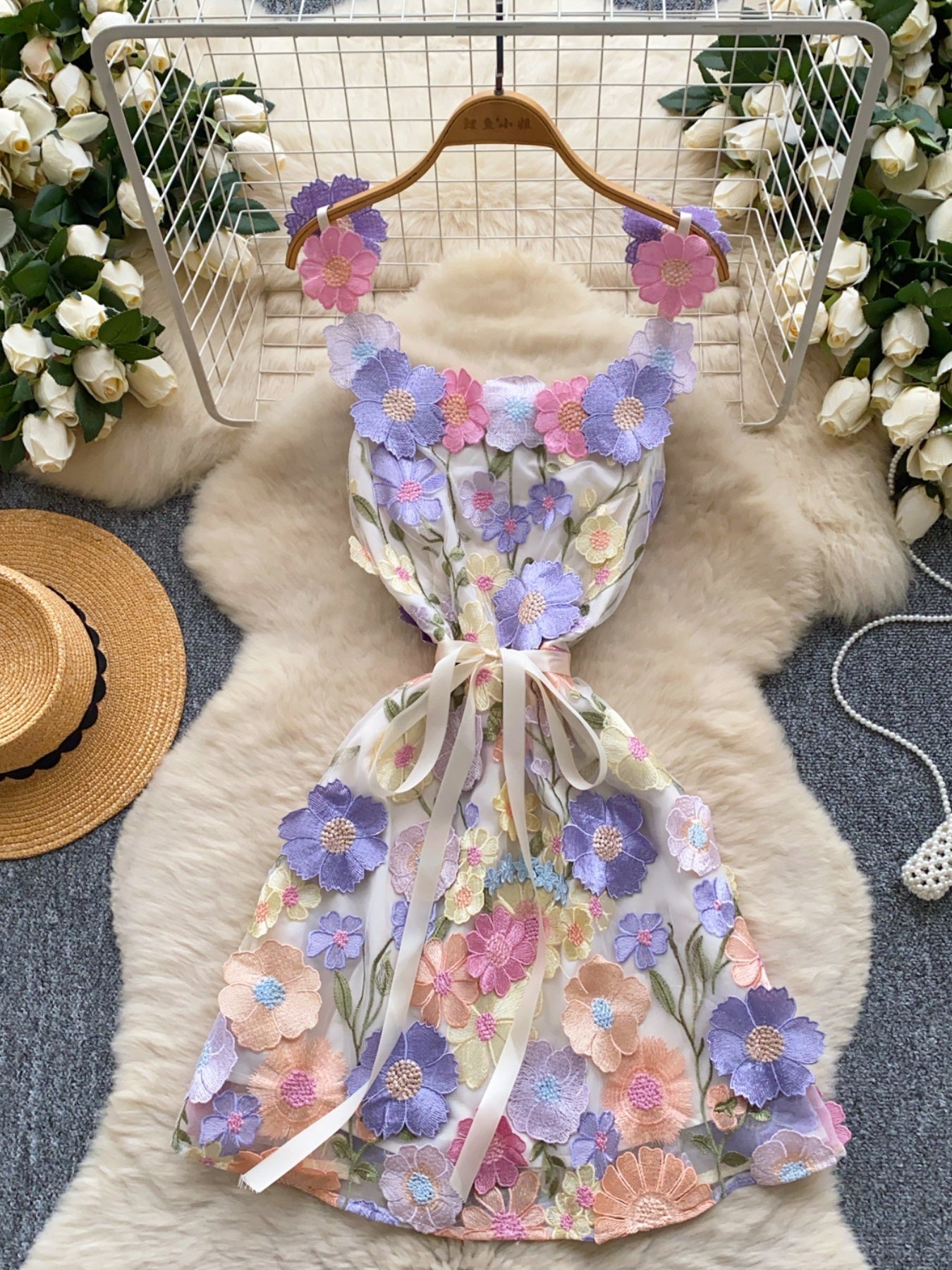 Floral Tie Waist Mini Dress - SuzRevera